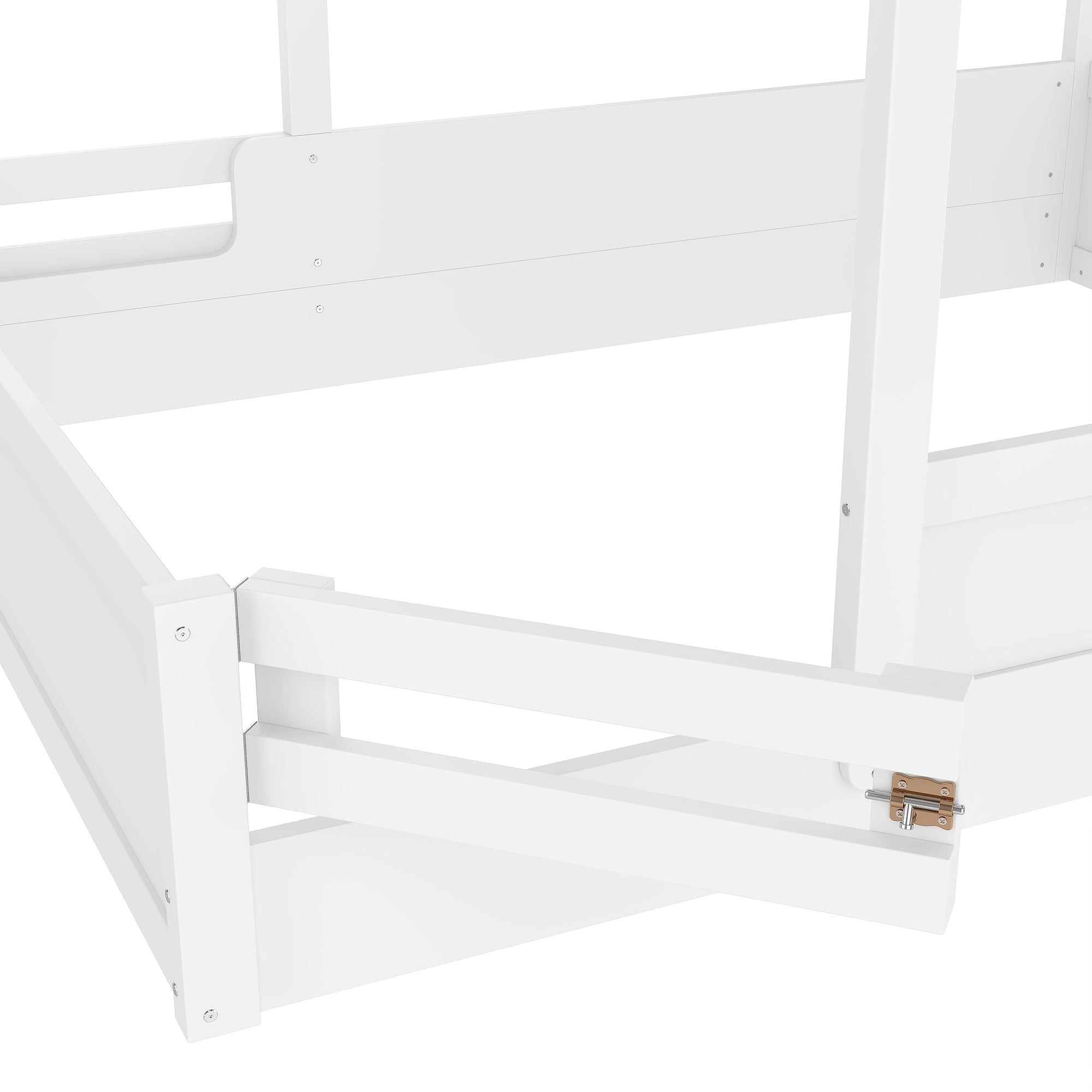 Queen Size Floor Bed with Guardrails and Roof, Kids House Floor Bed with a Small Built-in Tray and Free-installed Signboard, Childlike Design, White