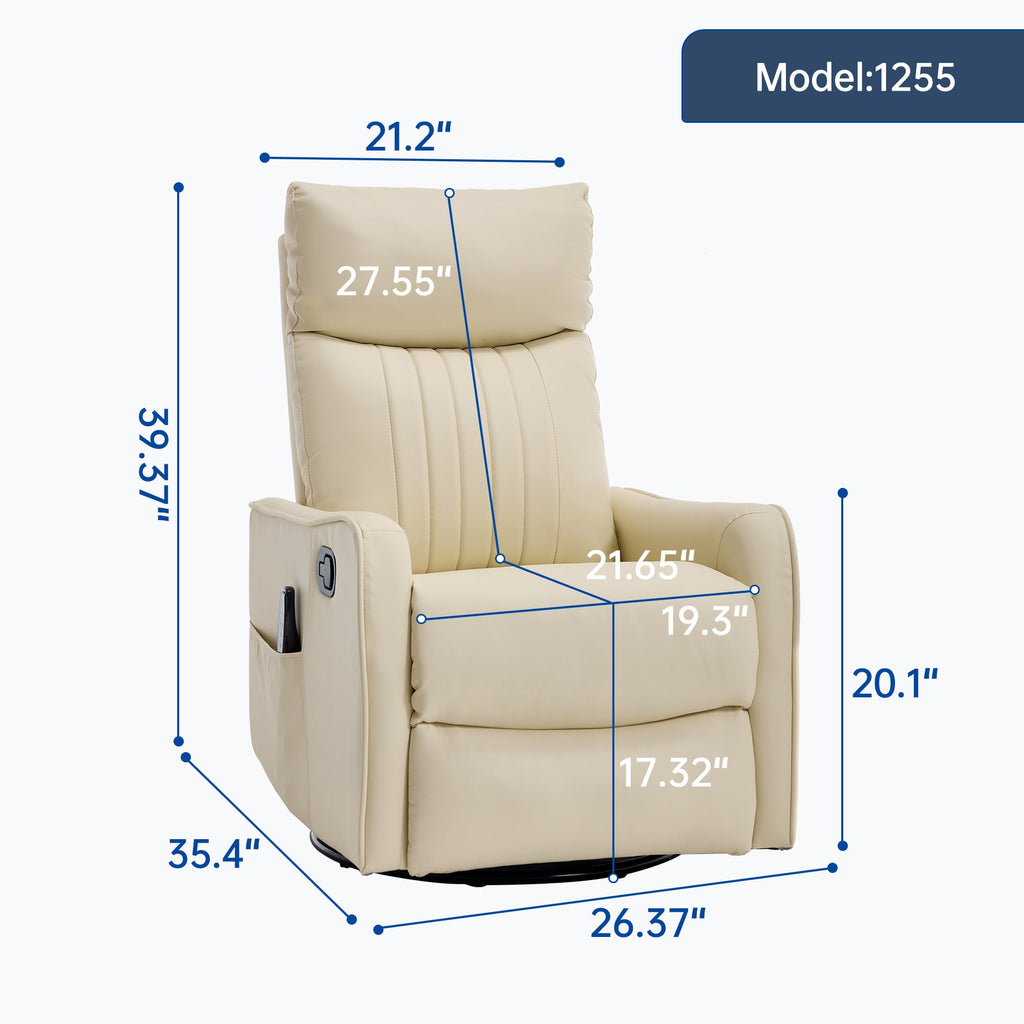 Beige Heat Massage Manual Recliner Chair with Rocker and Swivel in Faux Leather for Living Room