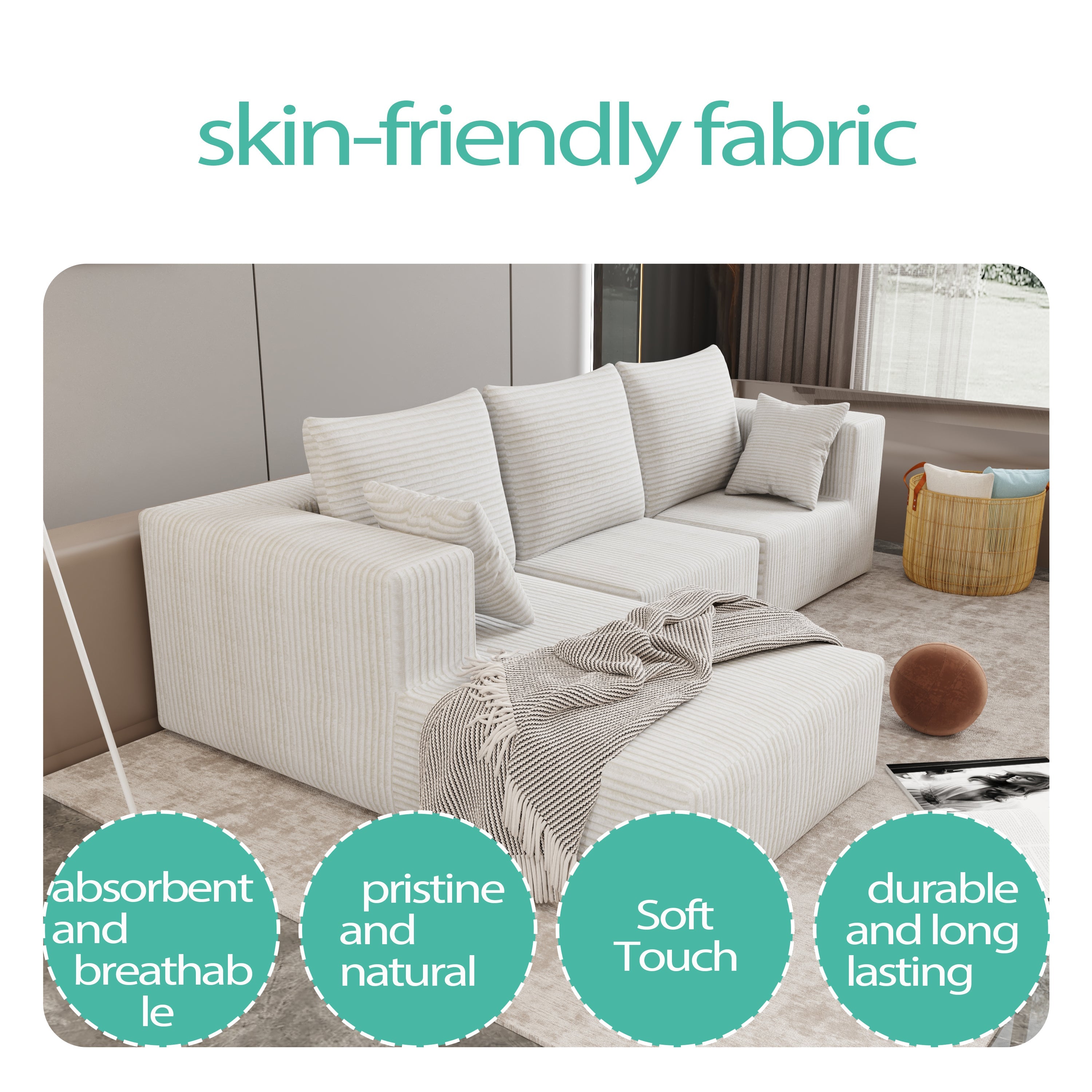 Corner combination sofa, sectional sofa ,couch sofa,sofa bed, made of high-density sponge and soft plush fabric, with multiple combinations available(beige)