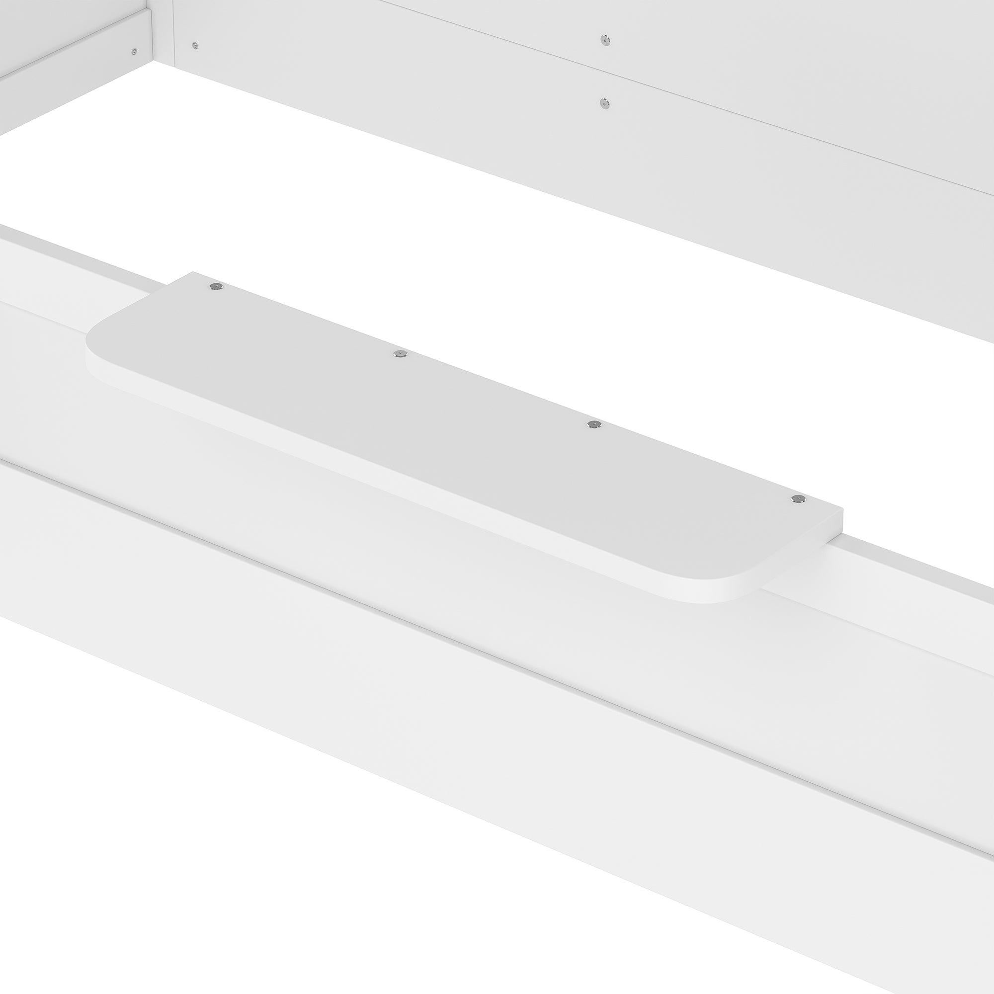 Twin Size Floor Bed with Guardrails and Roof, Kids House Floor Bed with a Small Built-in Tray and Free-installed Signboard, Childlike Design, White