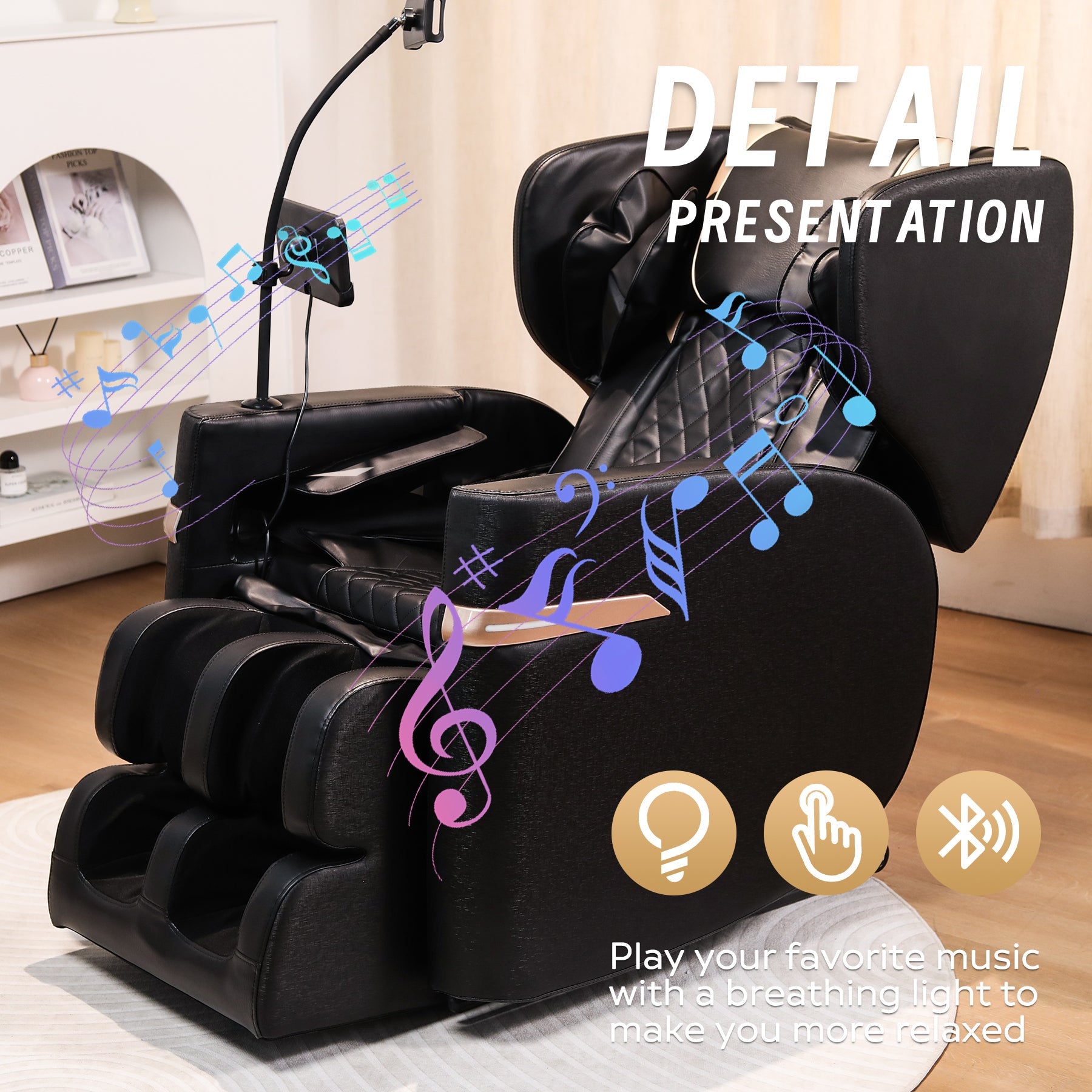 2025 Massage Chair Recliner with Zero Gravity and Full Body Air Pressure in Black PU Leather