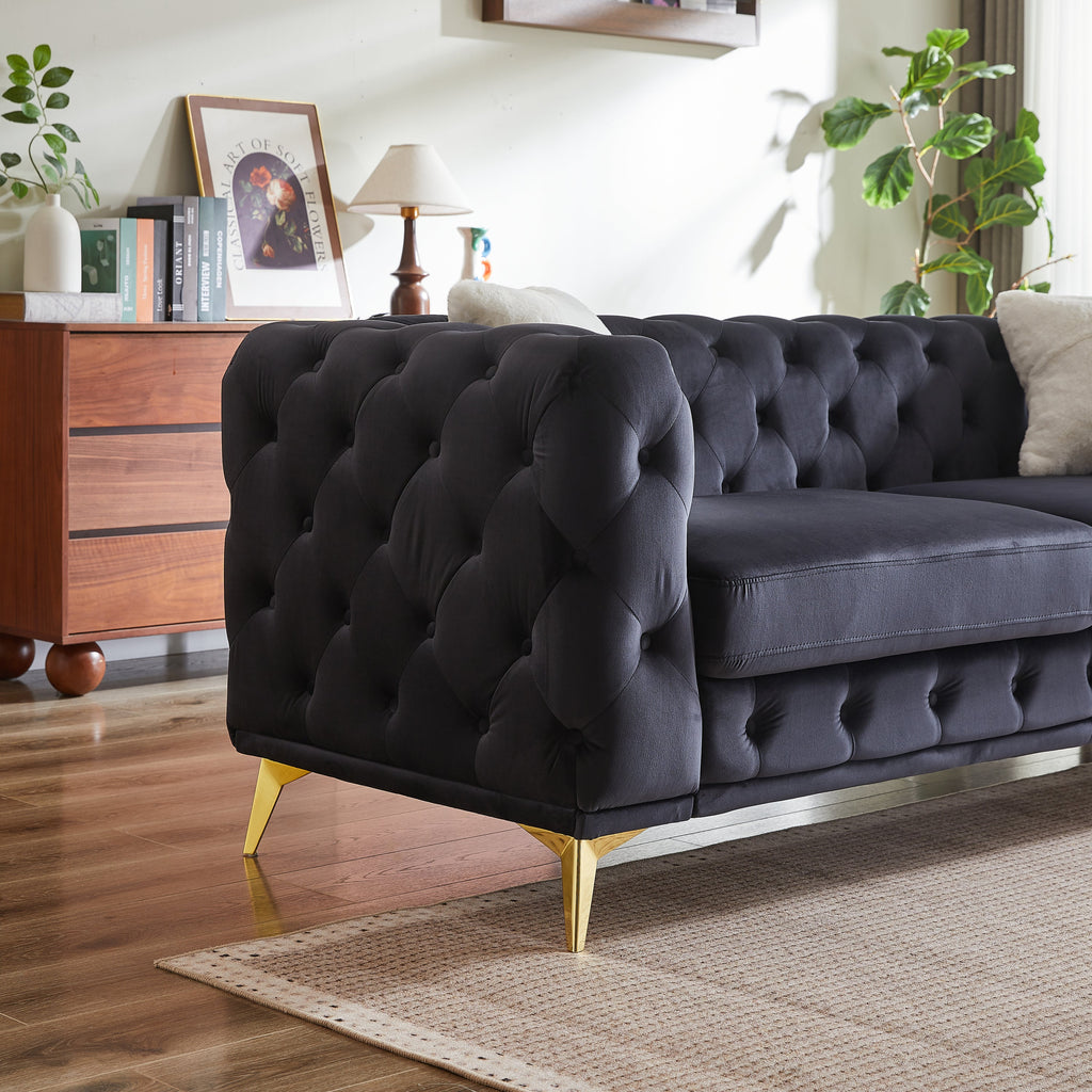 FX 3 seater + 3 seater combo sofa Velvet modern living room sofa with solid wood frame and metal feet, 4 cushions, apartment sofa furniture for living room, living room, office