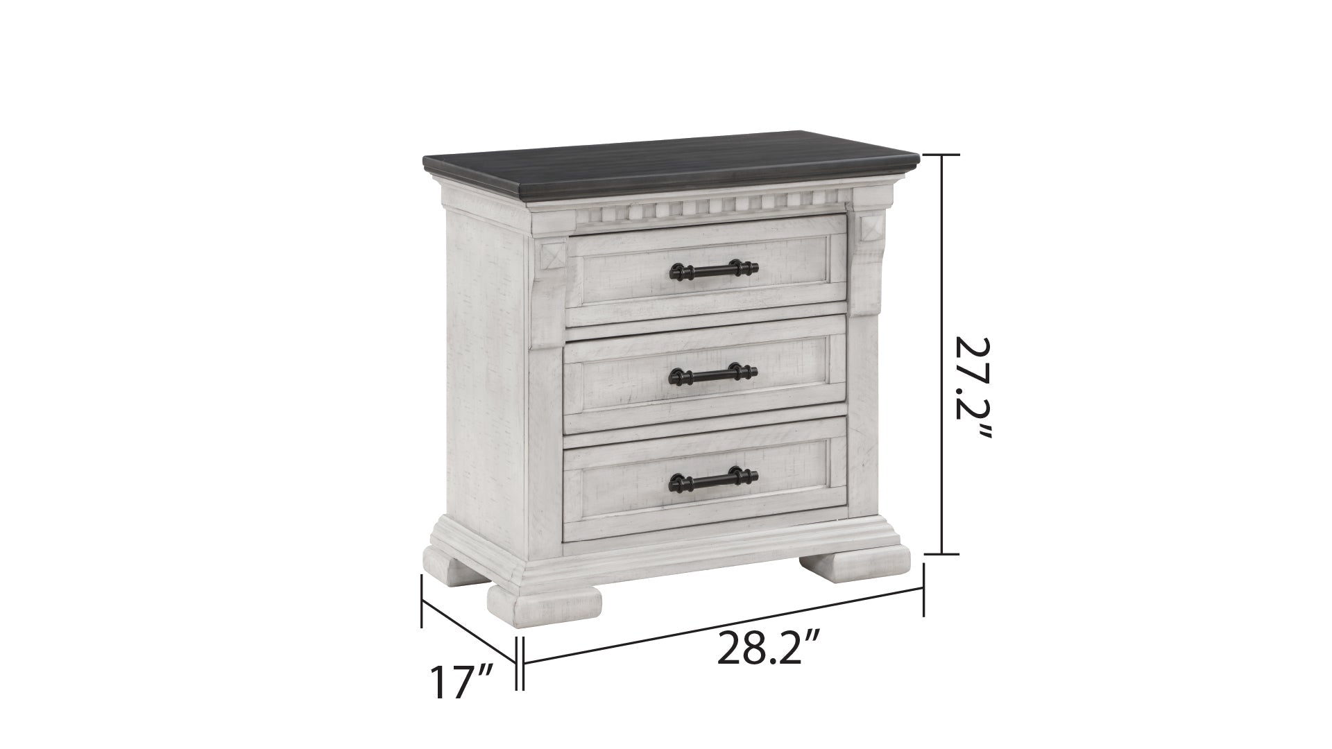 Transitional Style 3-Drawer Night stand Made with Wood in Antique White