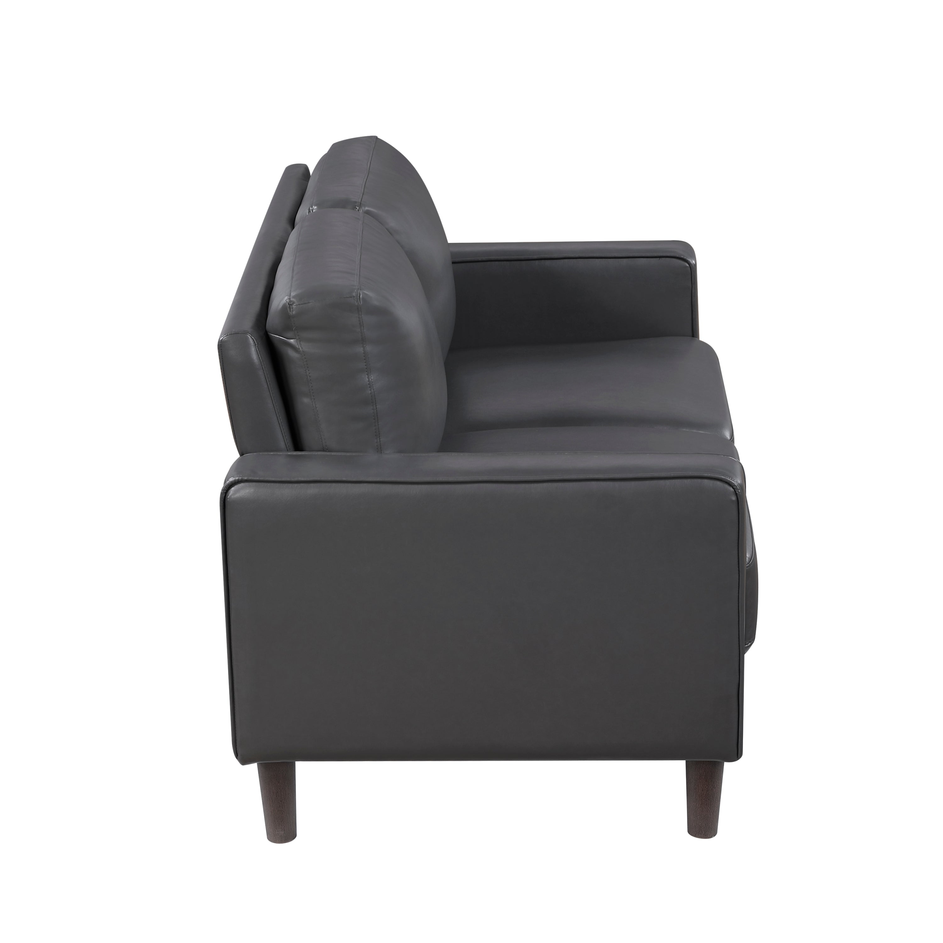 Modern Living Room Furniture 2pc Set Sofa Loveseat Dark Gray Faux Leather Upholstered Cushion Back Seat Solid Wood