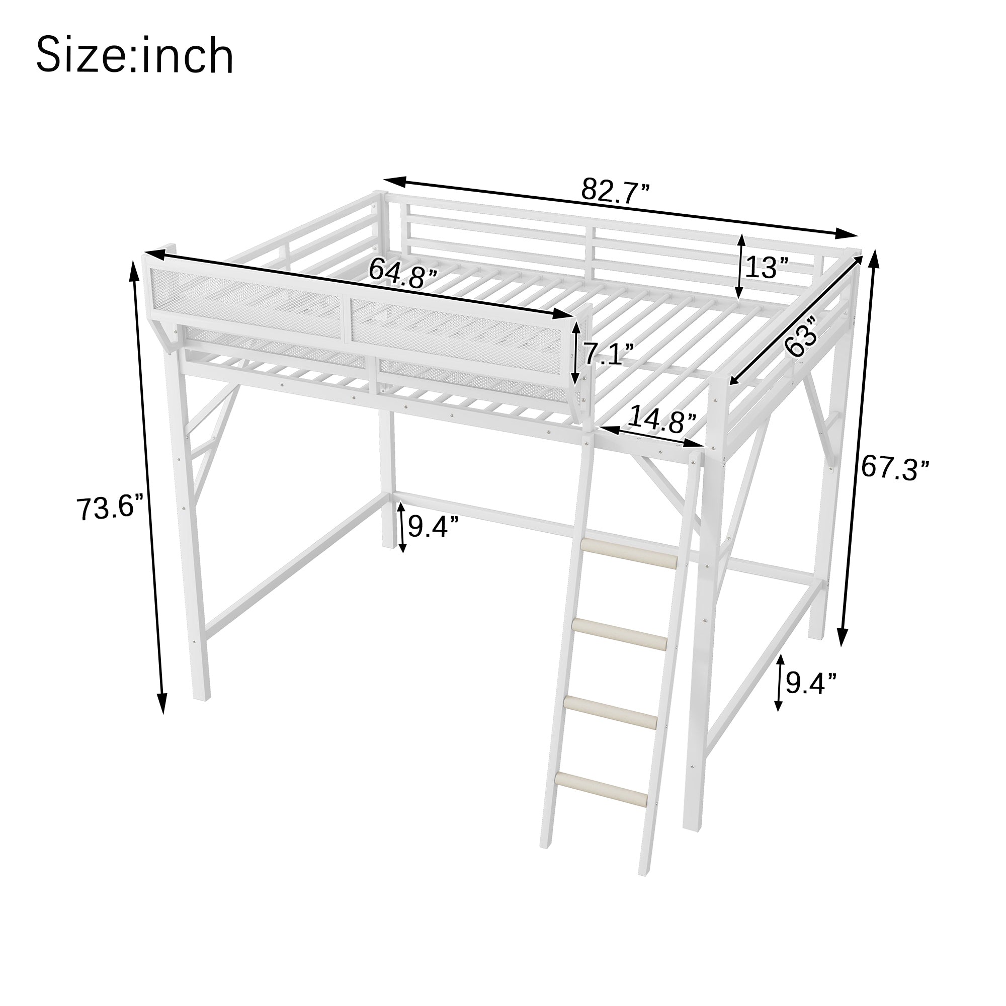 Queen Size Loft Bed with Ladder, Metal Queen Loft Bed with Storage Shelves, High Loft Bed for Kids Teens, White(Expect Arrival Date 2025/12/3  Old SKU W2580P351278)