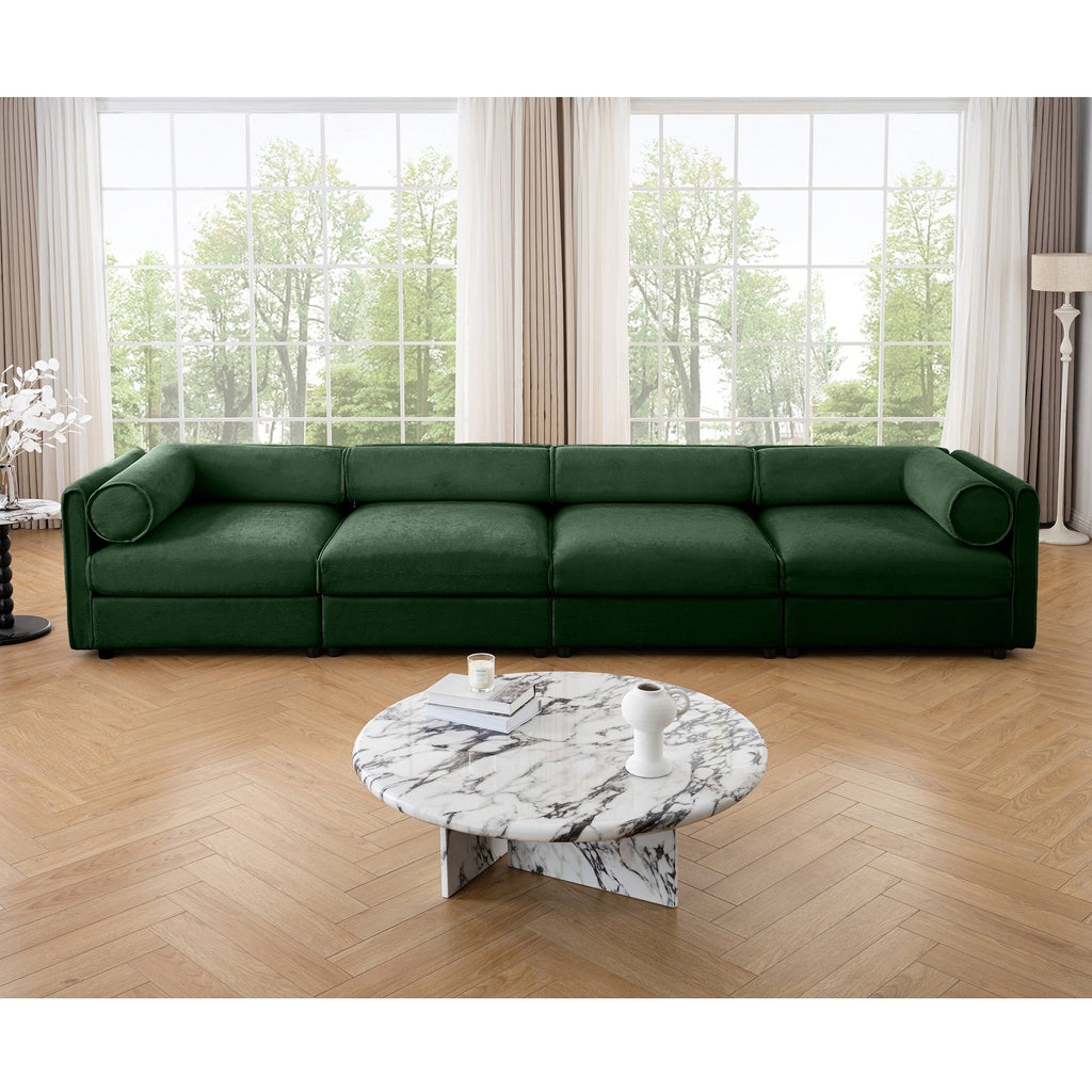 Modular Sectional Sofa with Storage, Cylindrical Backrest and Armrests Deep Comfortable Seating,Durable and Supportive for Living Room,4 Seat Sofa,Green