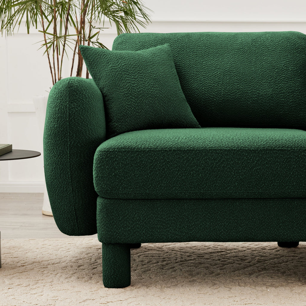 Boucle Fabric U Shape Sectional 4-seater Sofa Couch With Distinctive Shell-shaped Armrests And 2 Movable Ottomans,Cylindrical Legs Wrapped with Self-fabric,Green Color