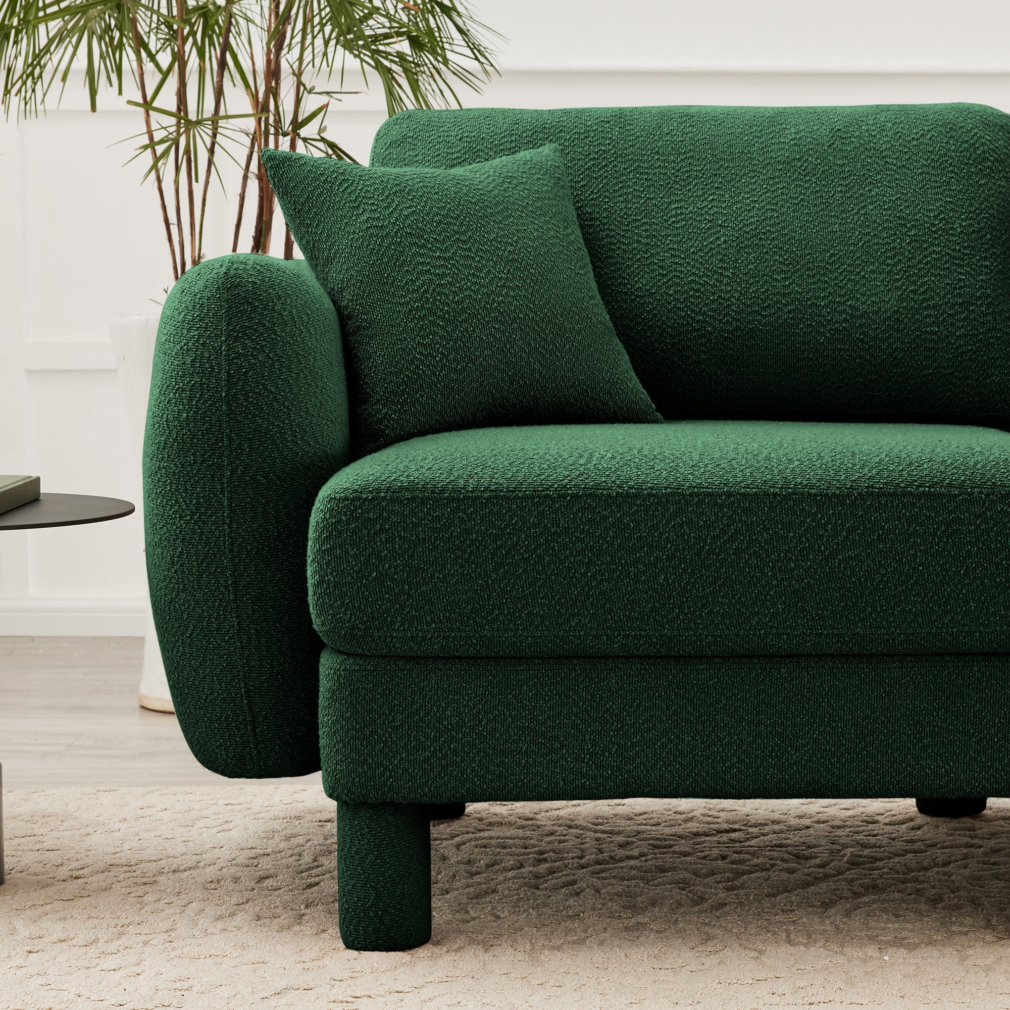 Boucle Fabric U Shape Sectional 4-seater Sofa Couch With Distinctive Shell-shaped Armrests And 2 Movable Ottomans,Cylindrical Legs Wrapped with Self-fabric,Green Color