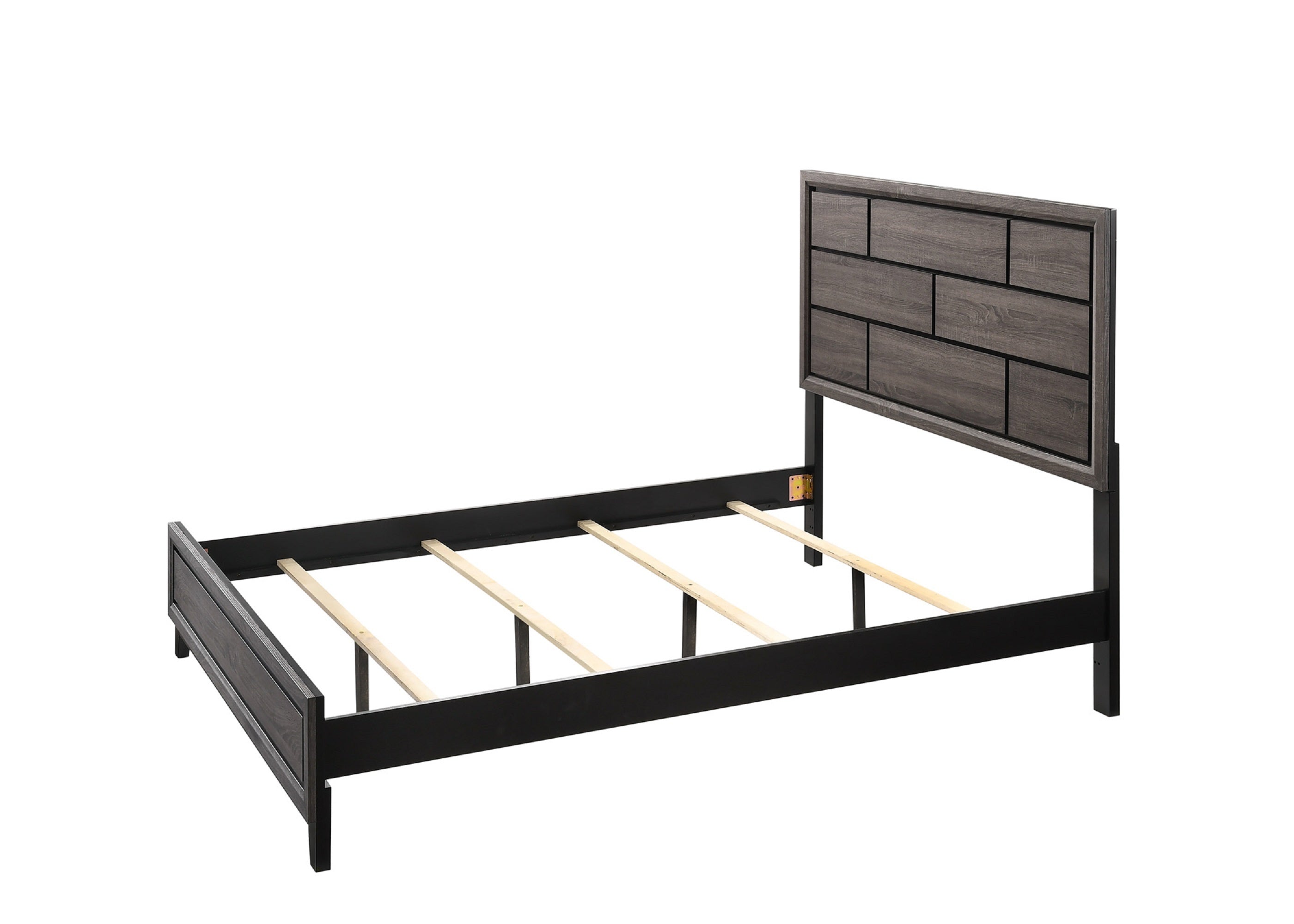 Cotemporary Gray Finish Queen Size Panel Low-profile Bed Geometric Design Wooden Bedroom Furniture