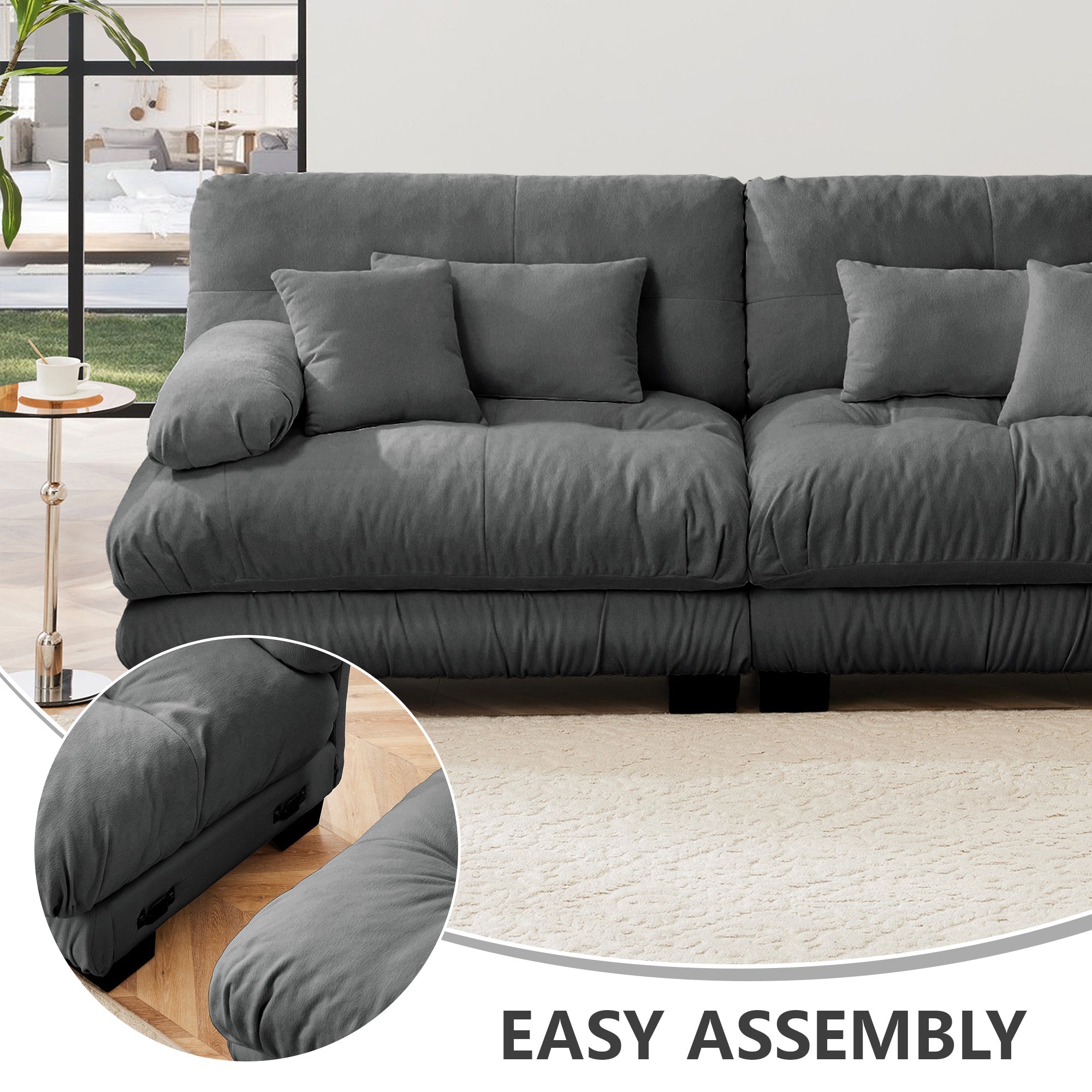 Free Combination Modular Sectional Sofa,U Shaped Couch for Living Room, 4-Seater Comfy Cloud Couch with 2 Ottomans, Chenille Gray