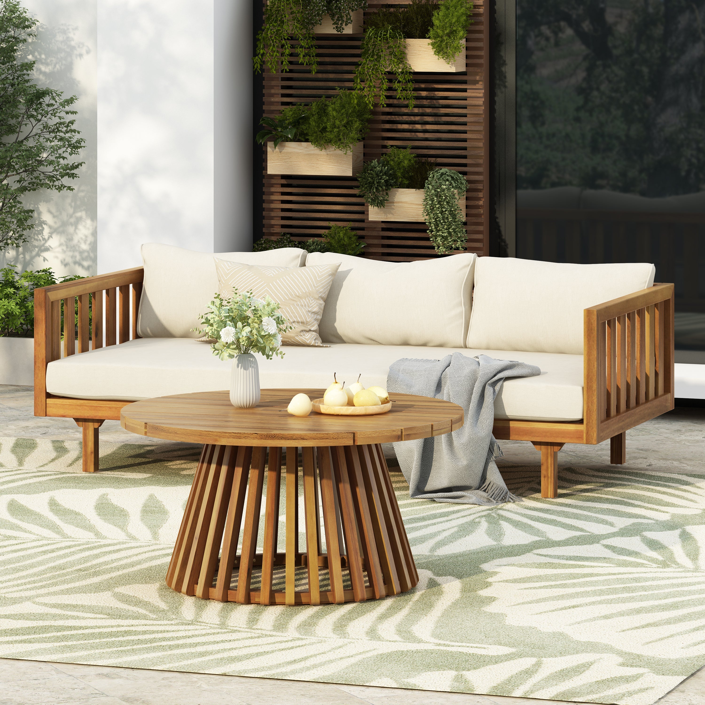 PATIO FURNITRE SETS : CLAREMONT 3 SEATER DAYBED + ACACIA WOOD TABLE