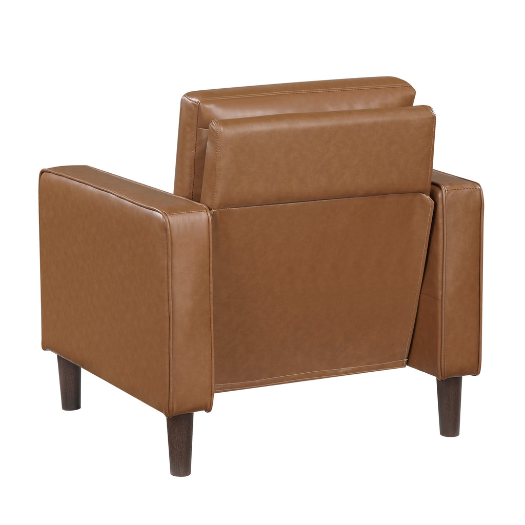 Modern Living Room Furniture 3pc Set Sofa Loveseat Chair Brown Faux Leather Upholstered Cushion Back Seat Solid Wood