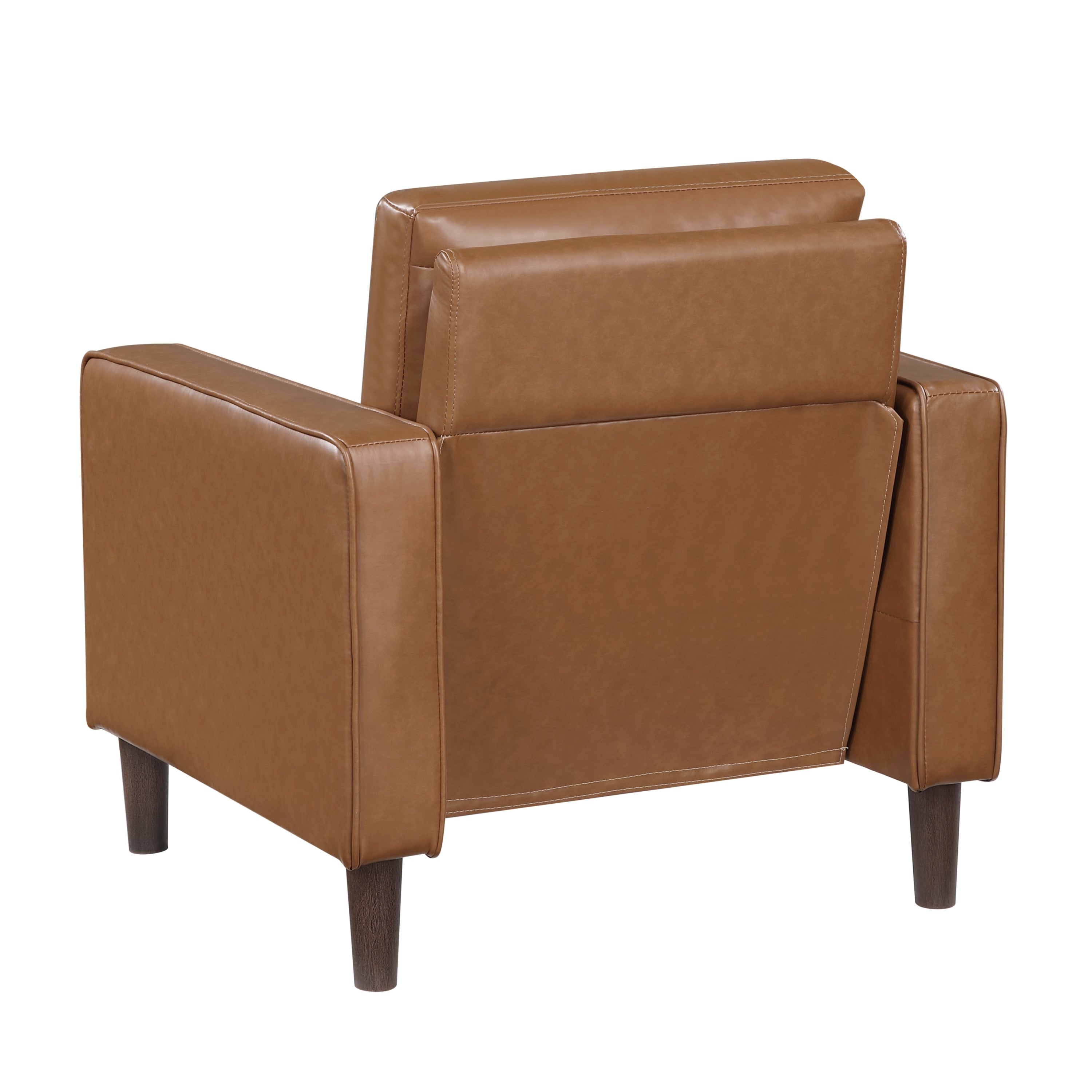 Modern Living Room Furniture 3pc Set Sofa Loveseat Chair Brown Faux Leather Upholstered Cushion Back Seat Solid Wood