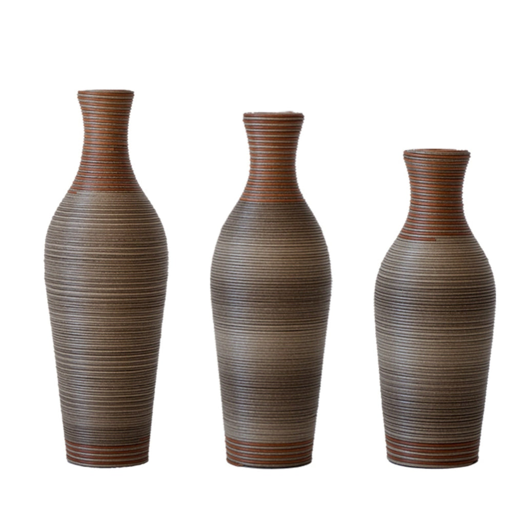 Desktop Vase, Brown Decorative Floor Vase, Classic and Neat Floor Vase, High Independent Flower Stand, Artificial Vine Vase, PVC Floor Vase, Home Decoration Flower Stand Set of 3 pieces