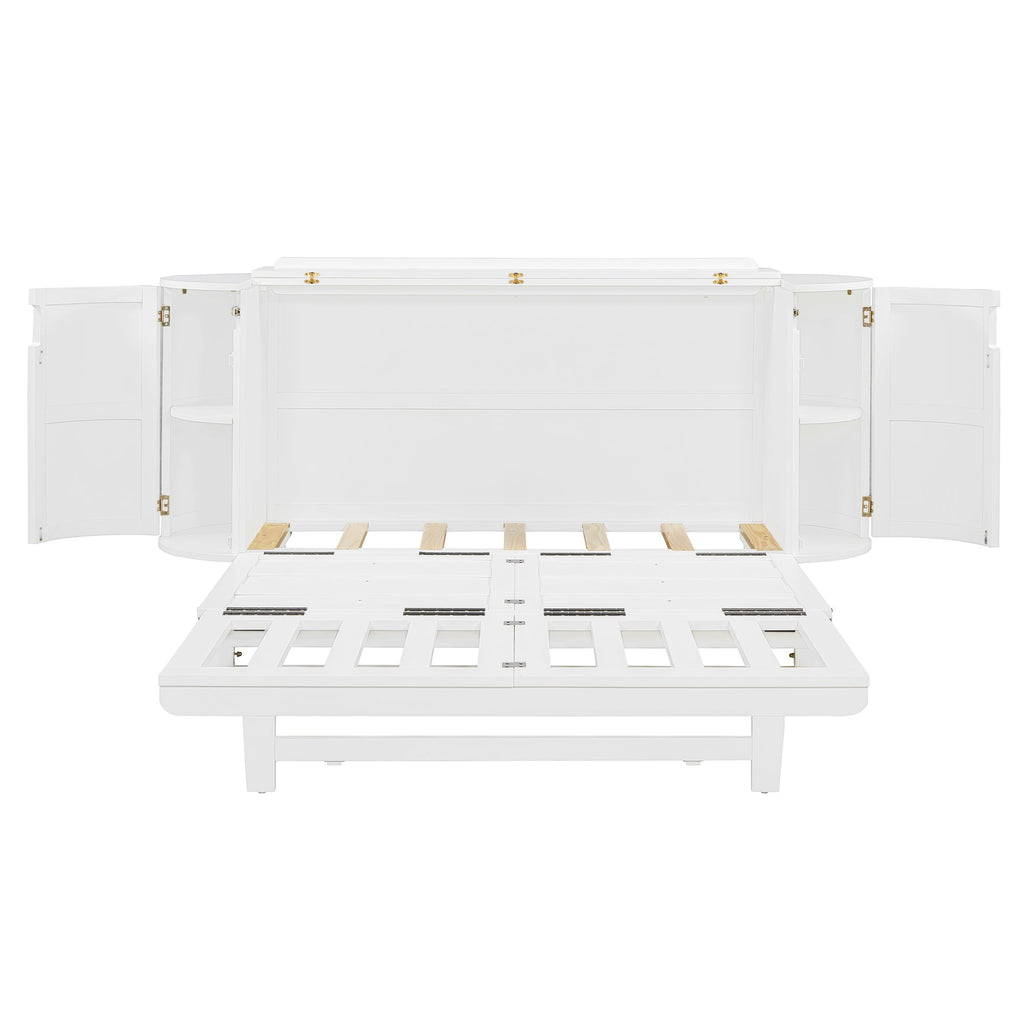 Queen Murphy Bed with Hidden Storage & Modern Woven Design,White