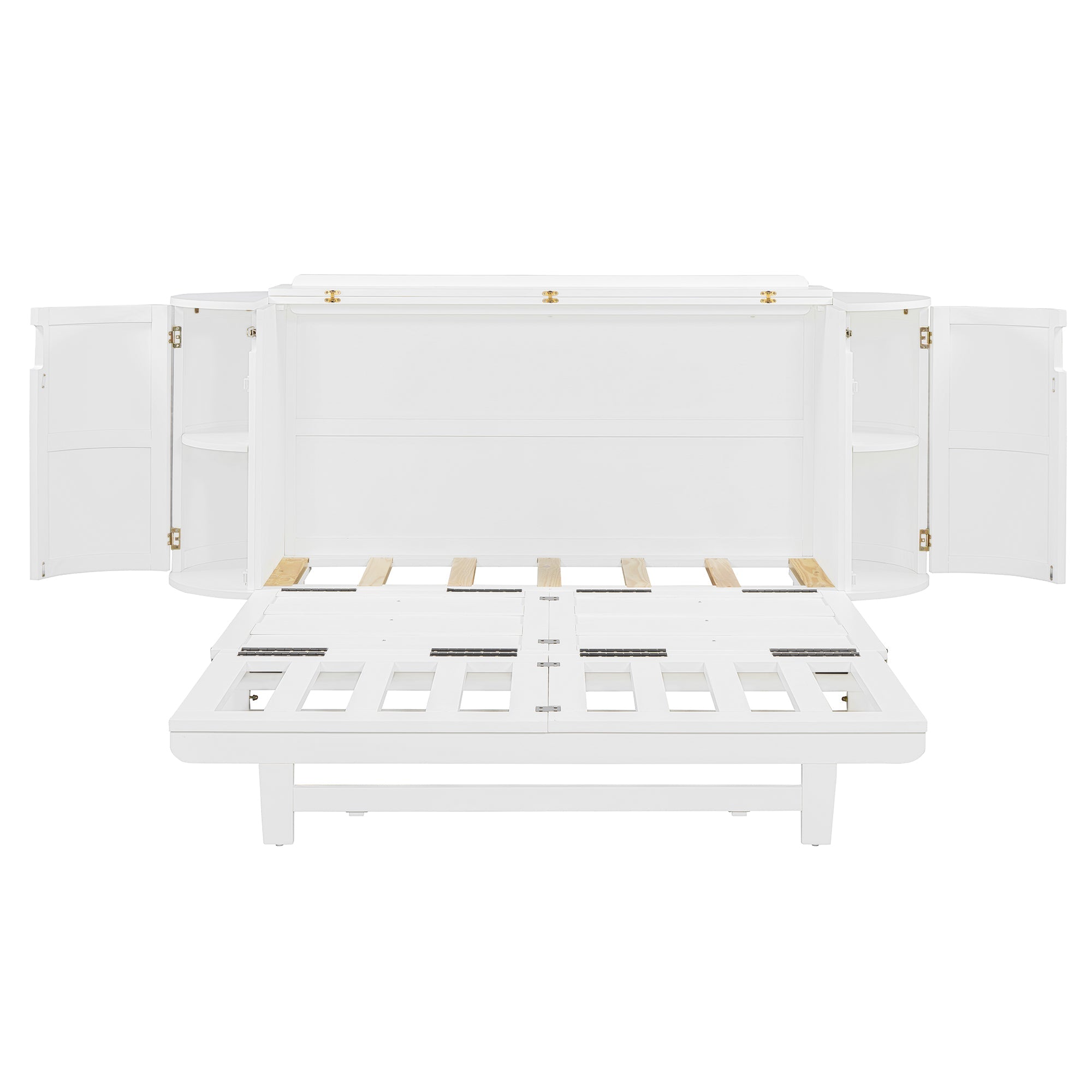 Queen Murphy Bed with Hidden Storage & Modern Woven Design,White
