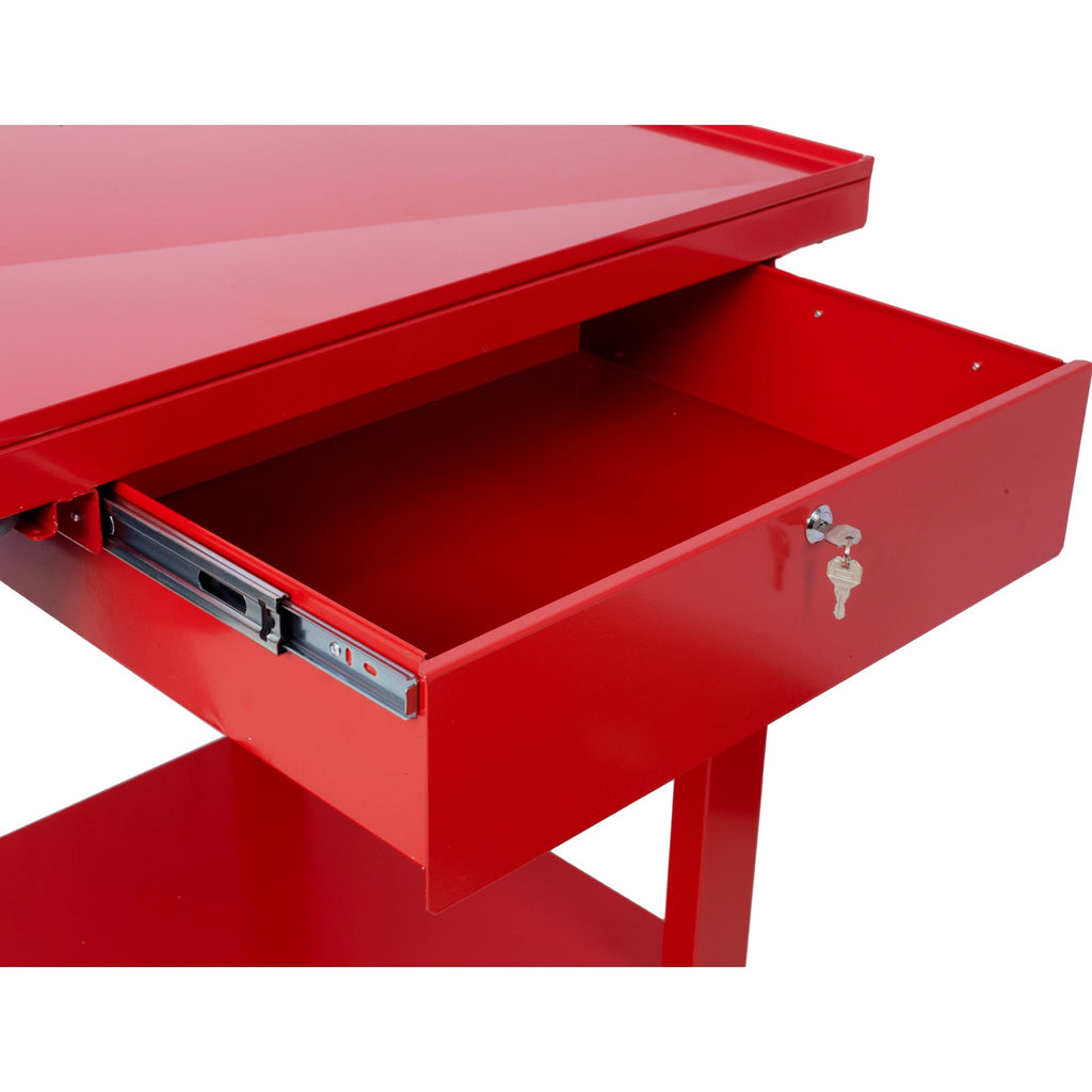 Transmission Teardown Work Station  1/2 Ton Capacity  Sloping Drain Table  Locking Drawer  Removable  Drain Basin Full-Width Lower Shelf  Four 4-Inch Caster Wheels
