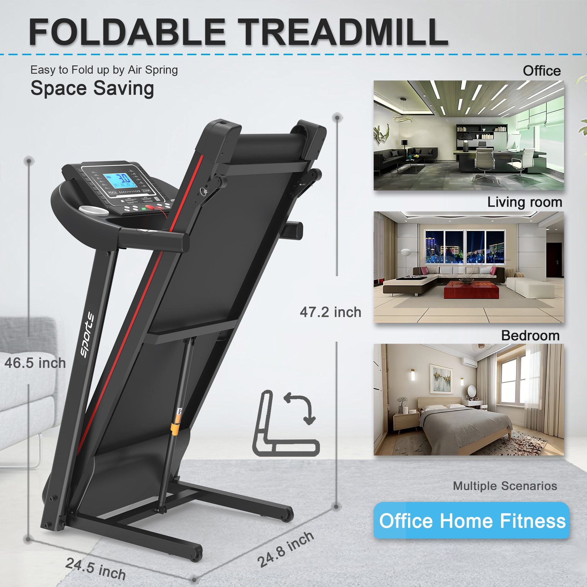 Fitshow App Home Foldable Treadmill with Incline, Folding Treadmill for Home Workout, Electric Walking Running Treadmill Machine 5' LCD Screen 250 LB Capacity Bluetooth Music