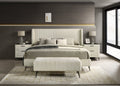 Mavela Wide Wale Corduroy Upholstery Panel King Bed with 2 Nightstands and Bench, Cream