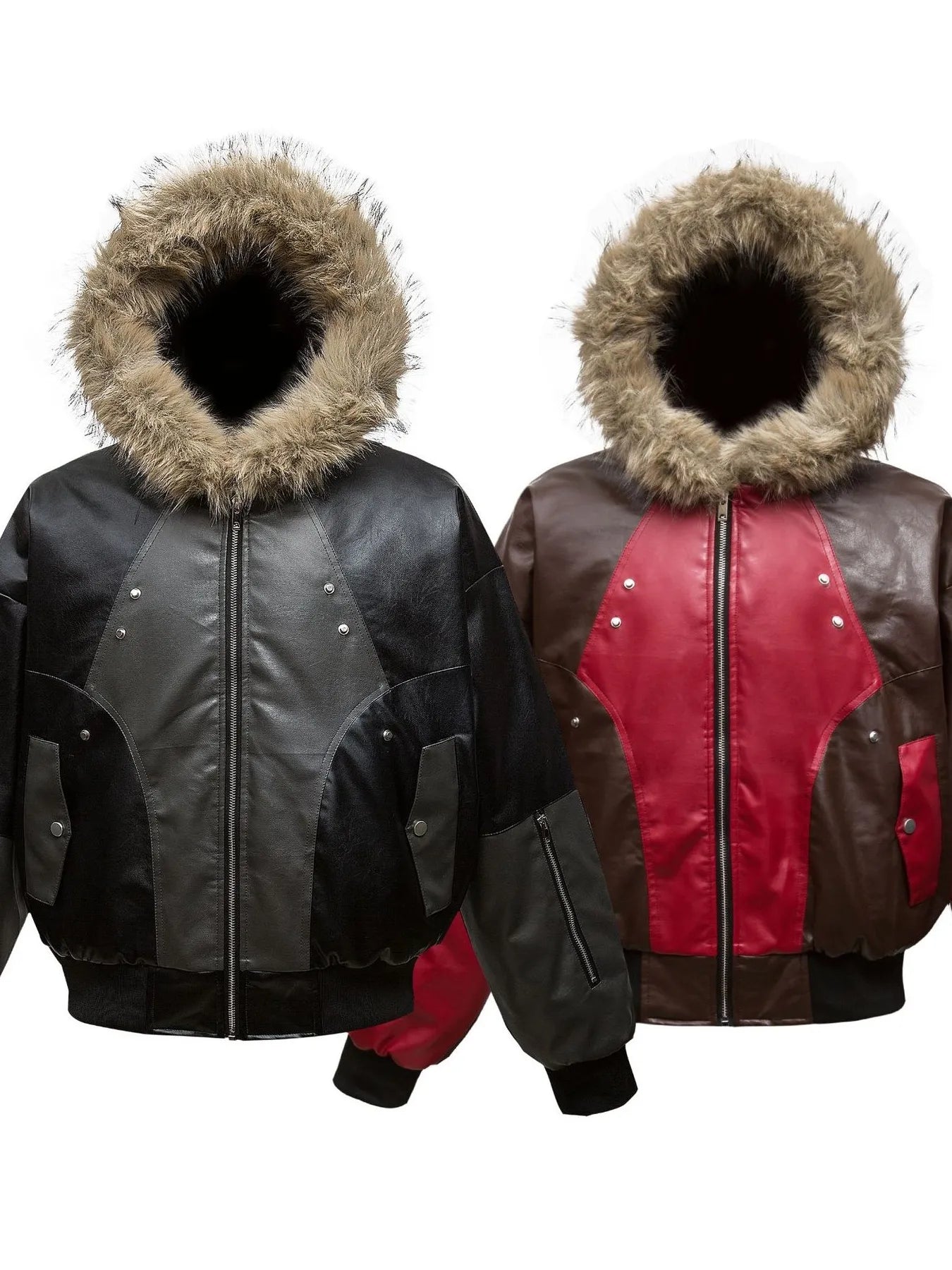 Faux Fur Hooded Contrast Bomber Jacket