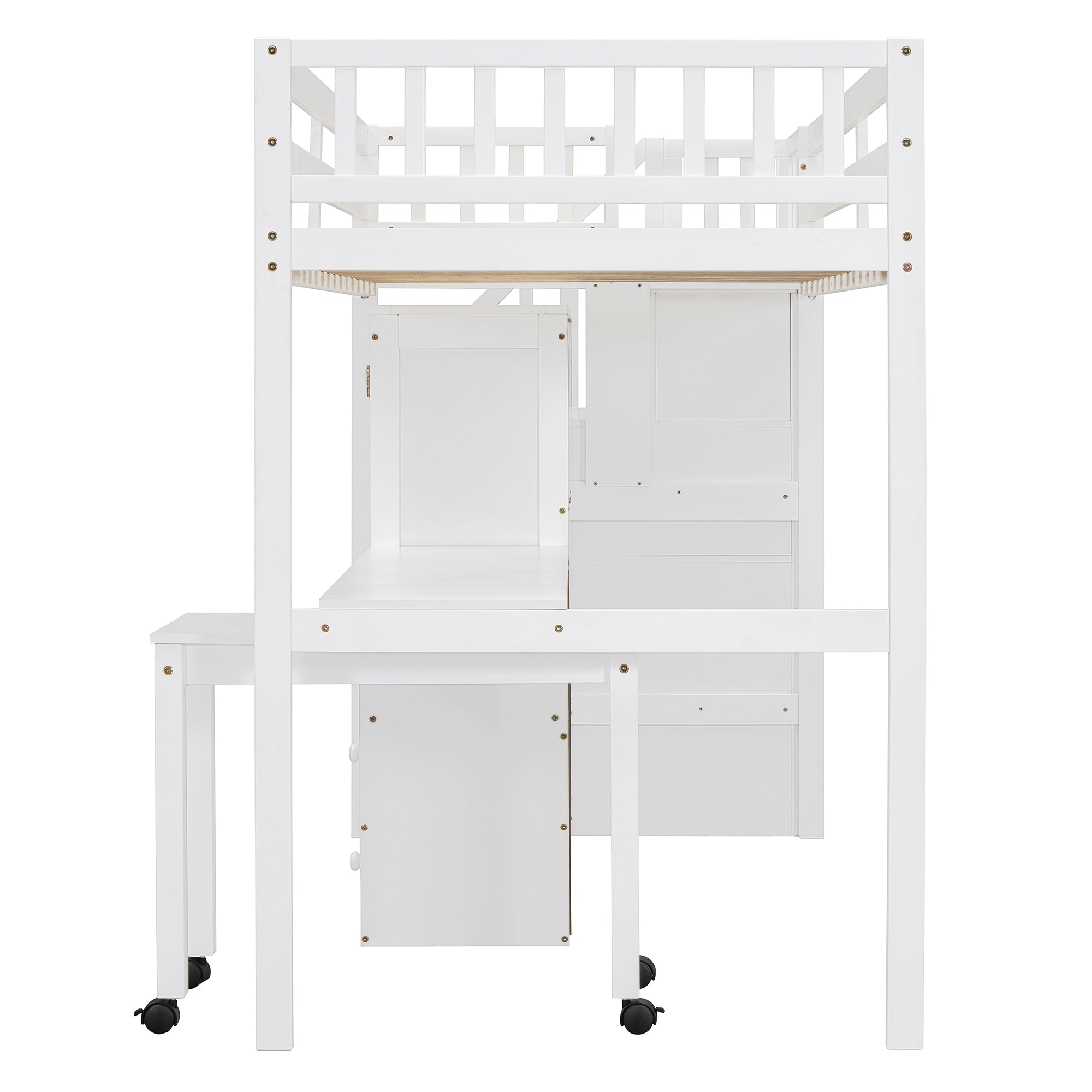 Twin Size Loft Bed with Stairs, Bookshelf, Drawers, Desk & Wardrobe – Space-Saving Multifunctional Furniture for Kids & Teens-White