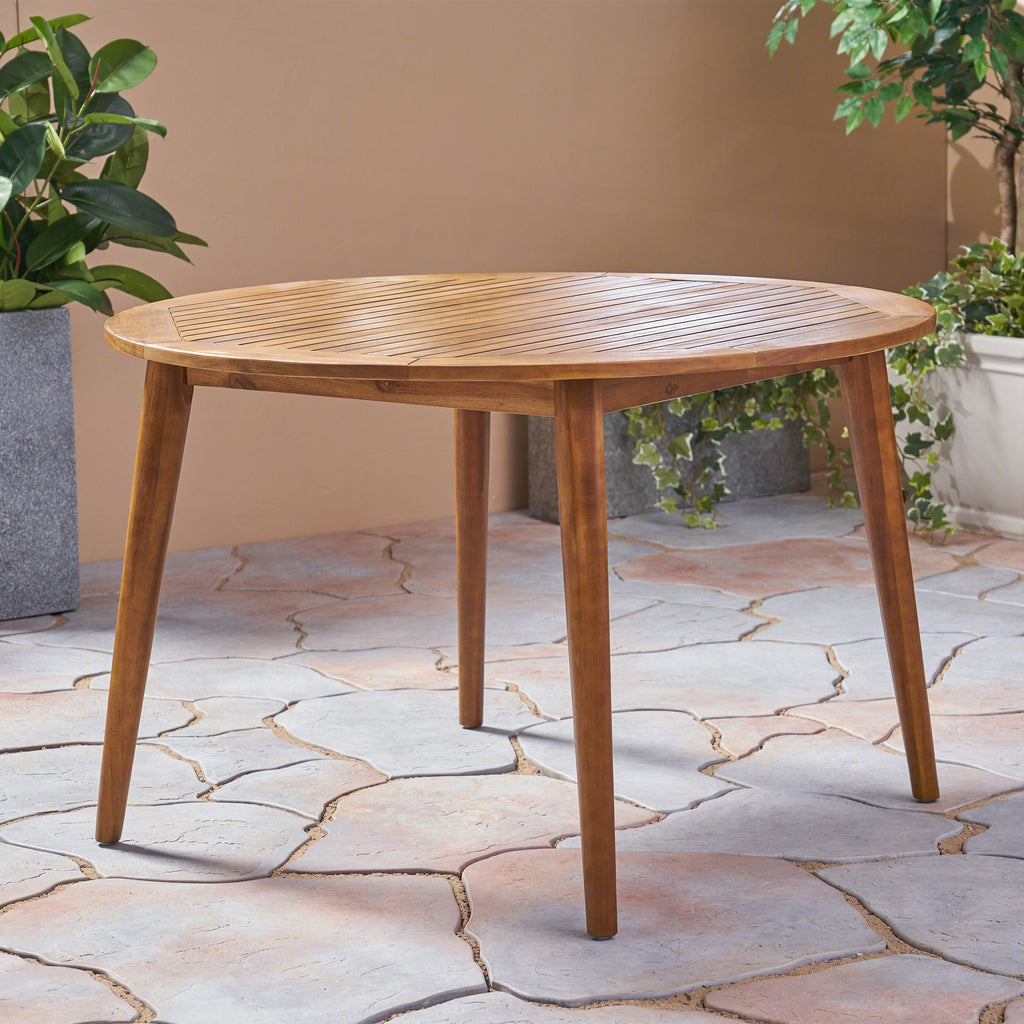 STAMFORD Modern Acacia Wood Dining Table with Straight Leg Base, Teak Finish, 47.25 Inches