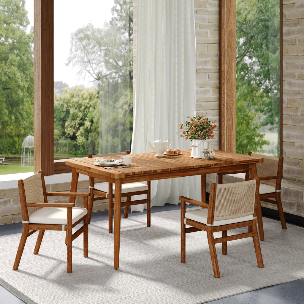 Acacia Wood Dining Table 6-Person Outdoor Table, Farmhouse Furniture for Patio, Garden, Backyard, Teak 180 LBS Weight Capacity 63'L