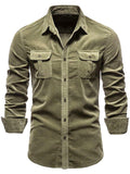 Collared Neck Button Down Shirt with Chest Pockets Plus Size