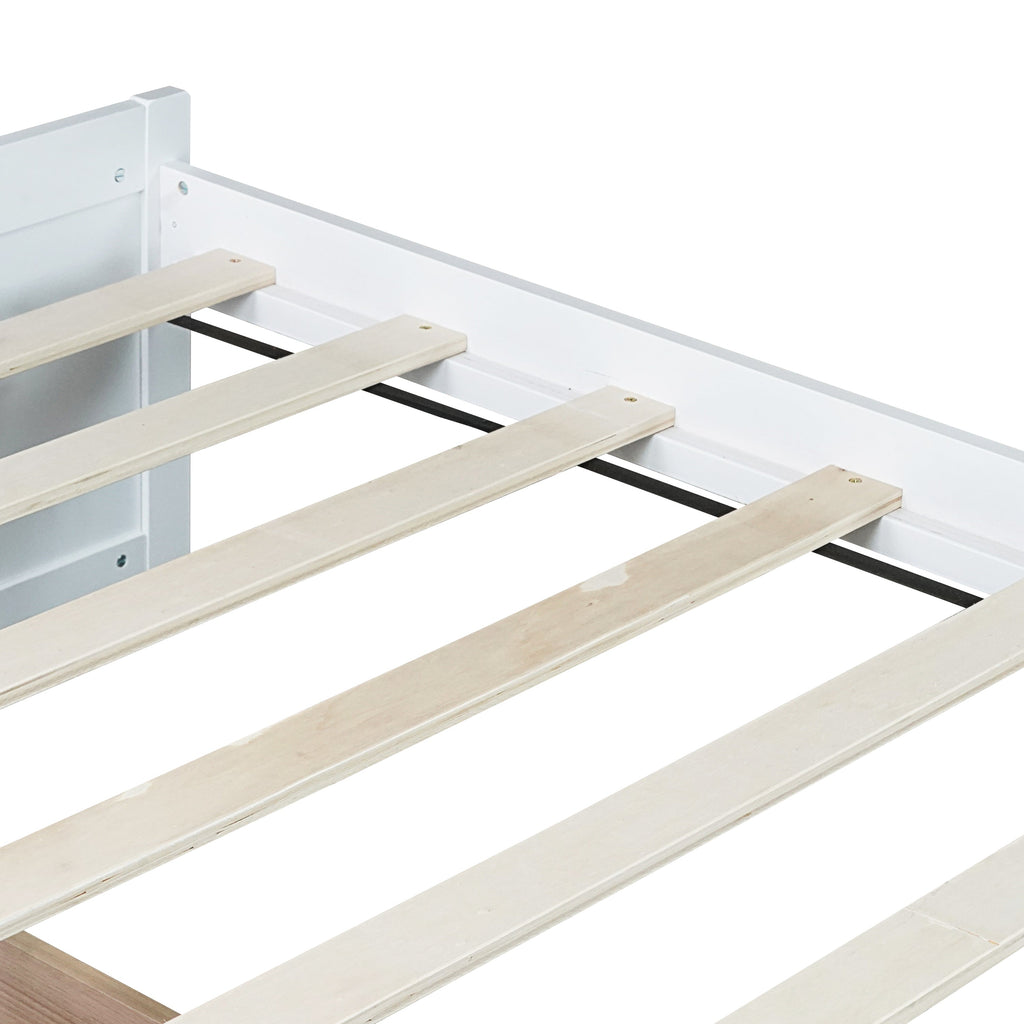 Twin Size Bed with 2 Drawers, Solid Rubber Wood Bed,White