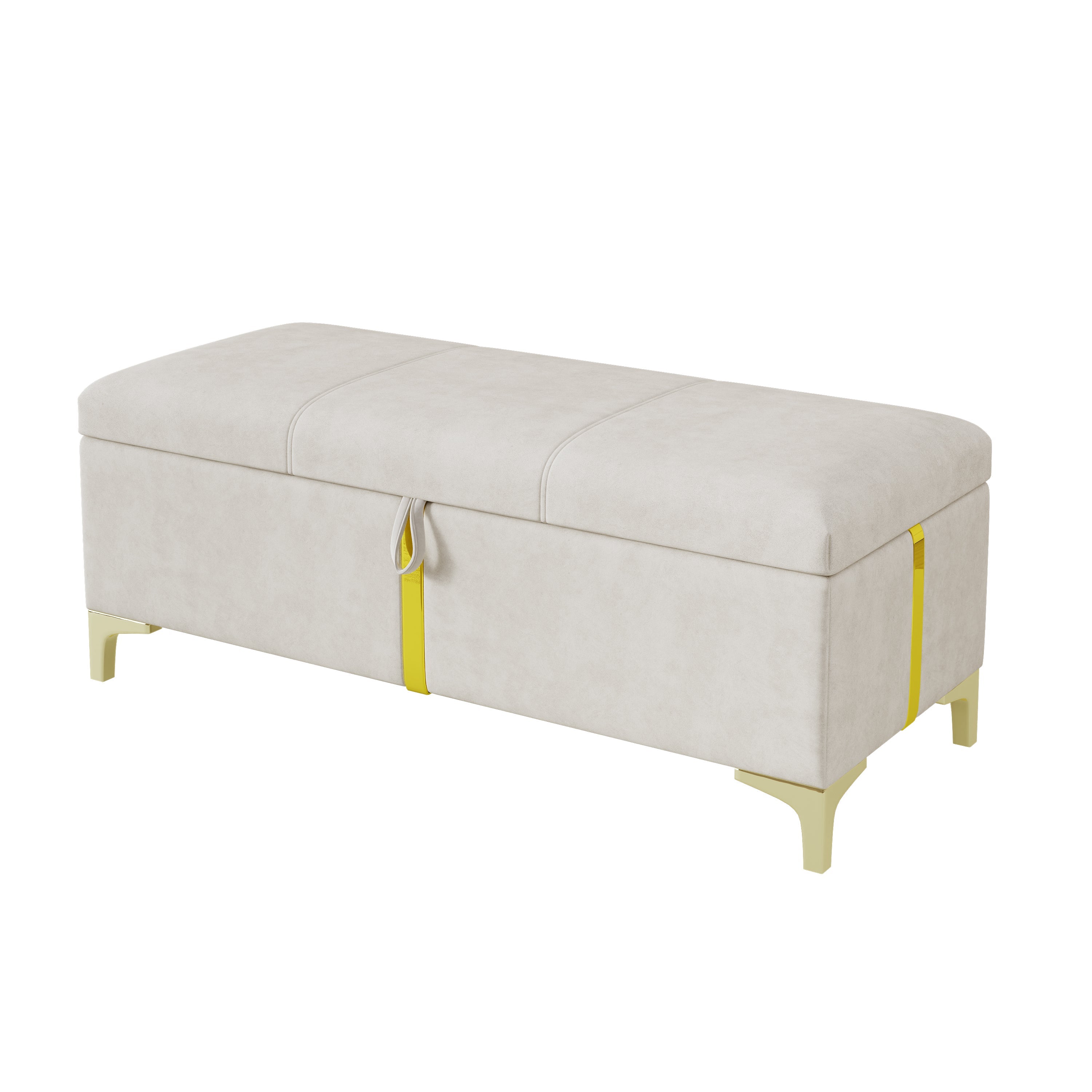 2-Pieces Bedroom Sets,Queen Size Upholstered Platform Bed with Hydraulic Storage System,Storage Ottoman with Metal Legs,Beige(Old SKU:N733S207778A)