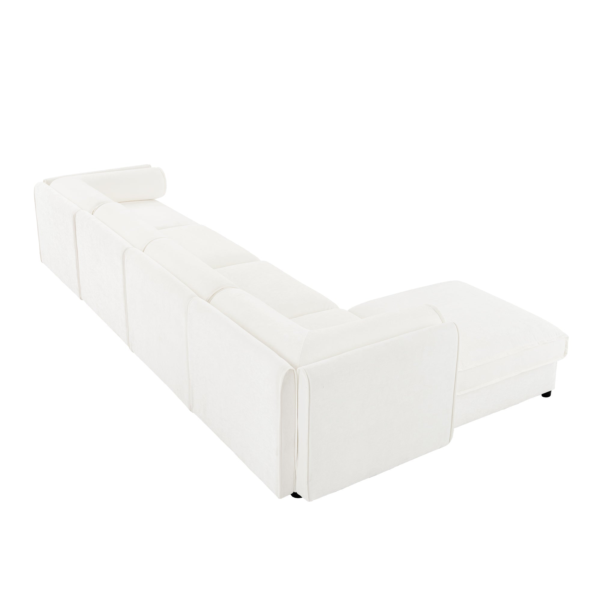 Modular Sectional Sofa with Storage, Cylindrical Backrest and Armrests Deep Comfortable Seating,Durable and Supportive for Living Room,4 Seat L- Shaped Sofa, White