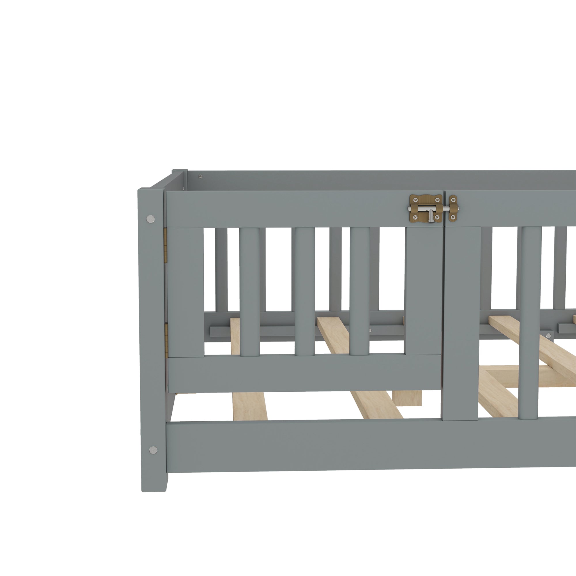 Full Size Bed Floor Bed with Safety Guardrails and Door for Kids, Gray(Old SKU: W1580P154626)