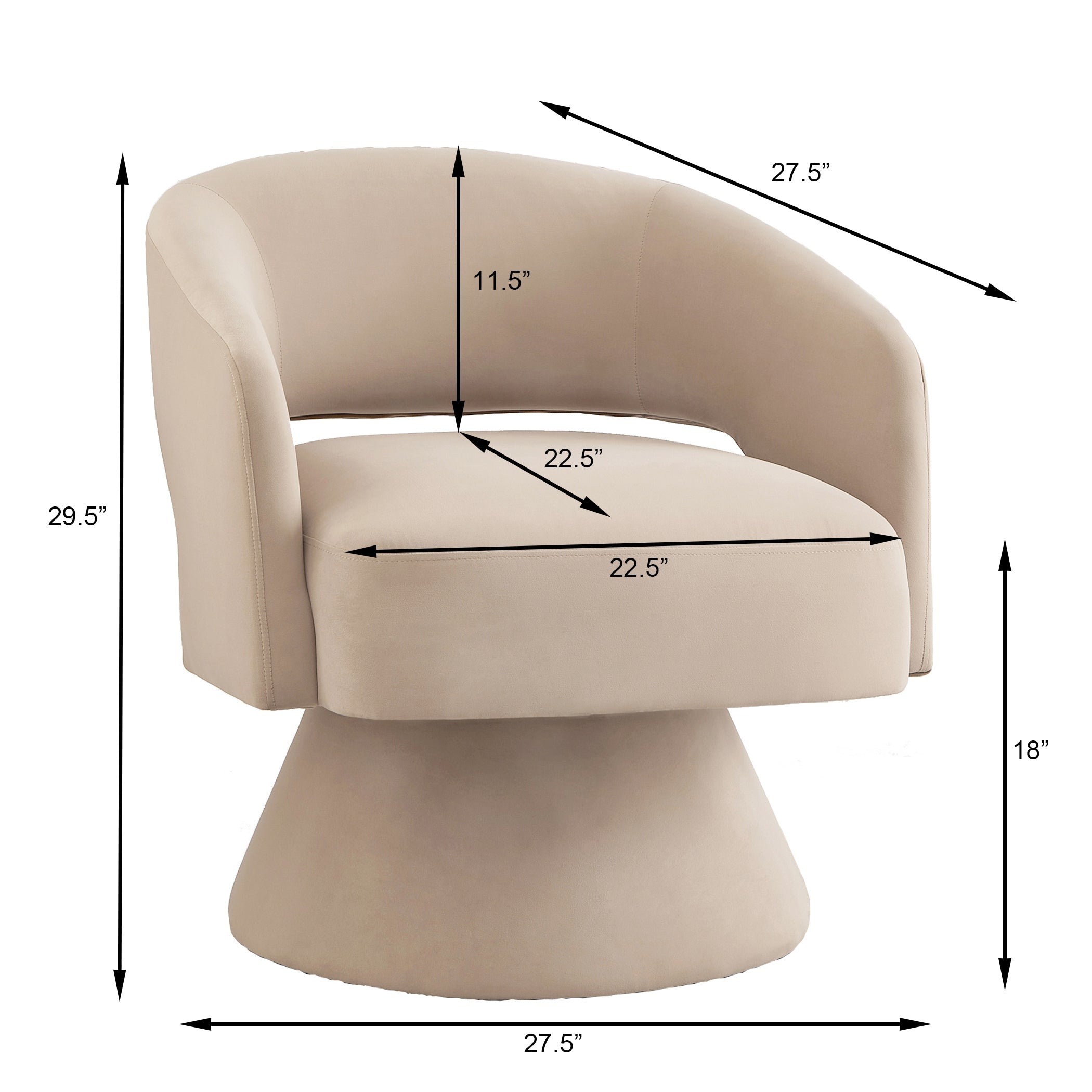 Modern Swivel Barrel Chair, Upholstered Velvet Round Accent Chairs,360 Degree Comfy Swivel Chair with Open Backrest, Single Chair Armchair for Living Room Bedroom, Homerest,Taupe ( Beige)