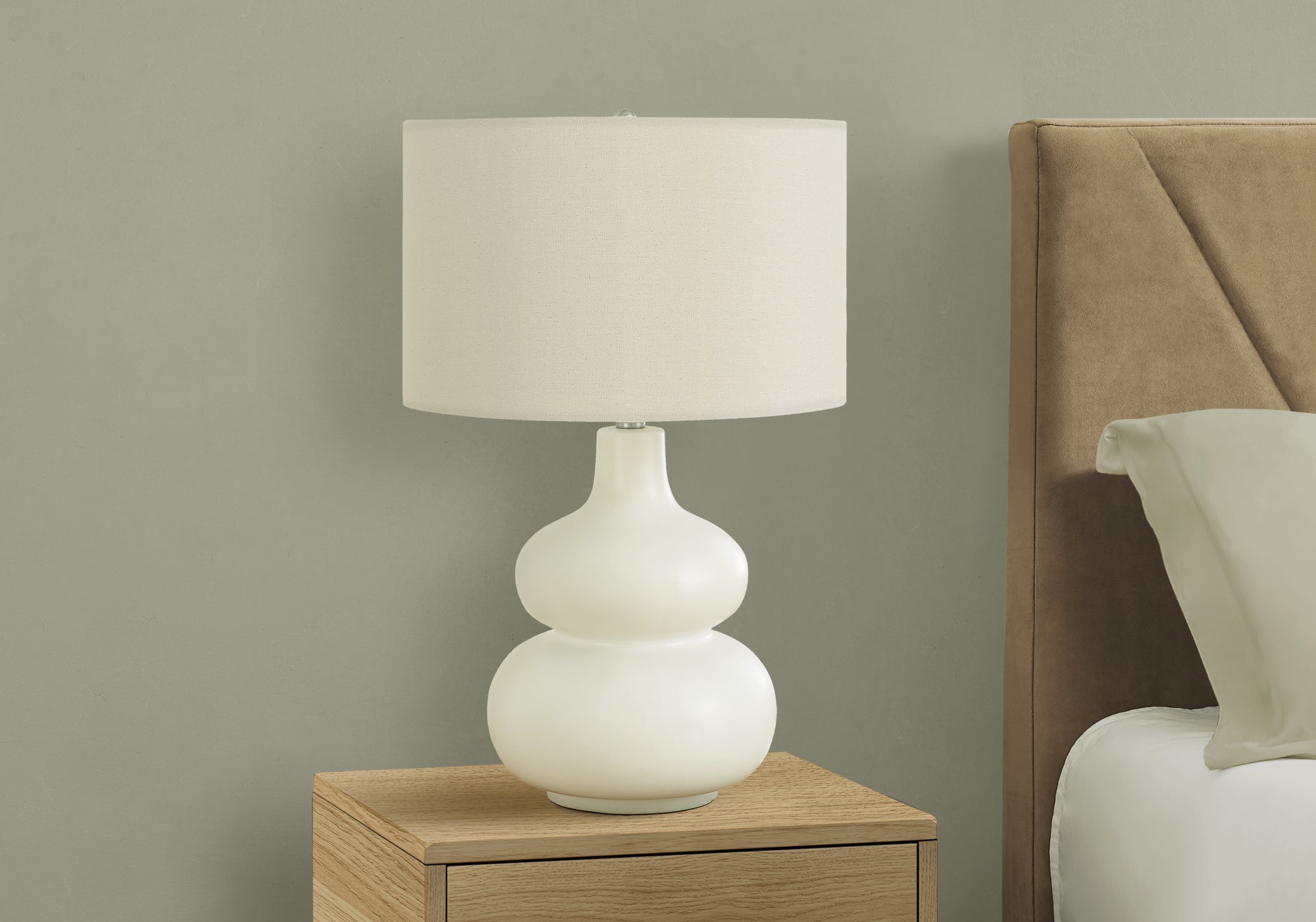 Lighting, 25'h, Table Lamp, Ivory / Cream Shade, Cream Ceramic, Contemporary