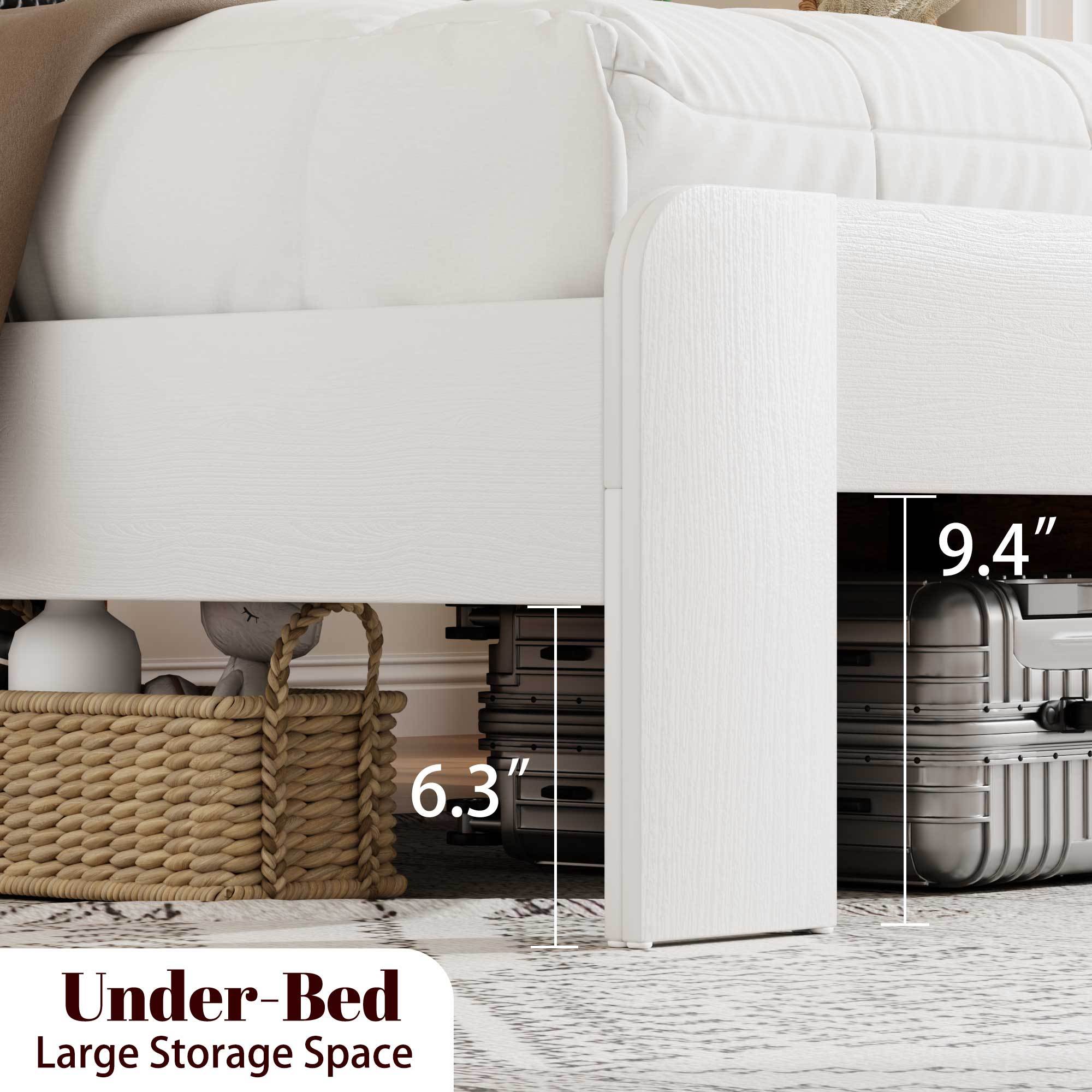 Queen Bed Frame Headboard , Wood Platform Bed Frame , Noise Free,No Box Spring Needed and Easy Assembly Tool,Large Under Bed Storage,White