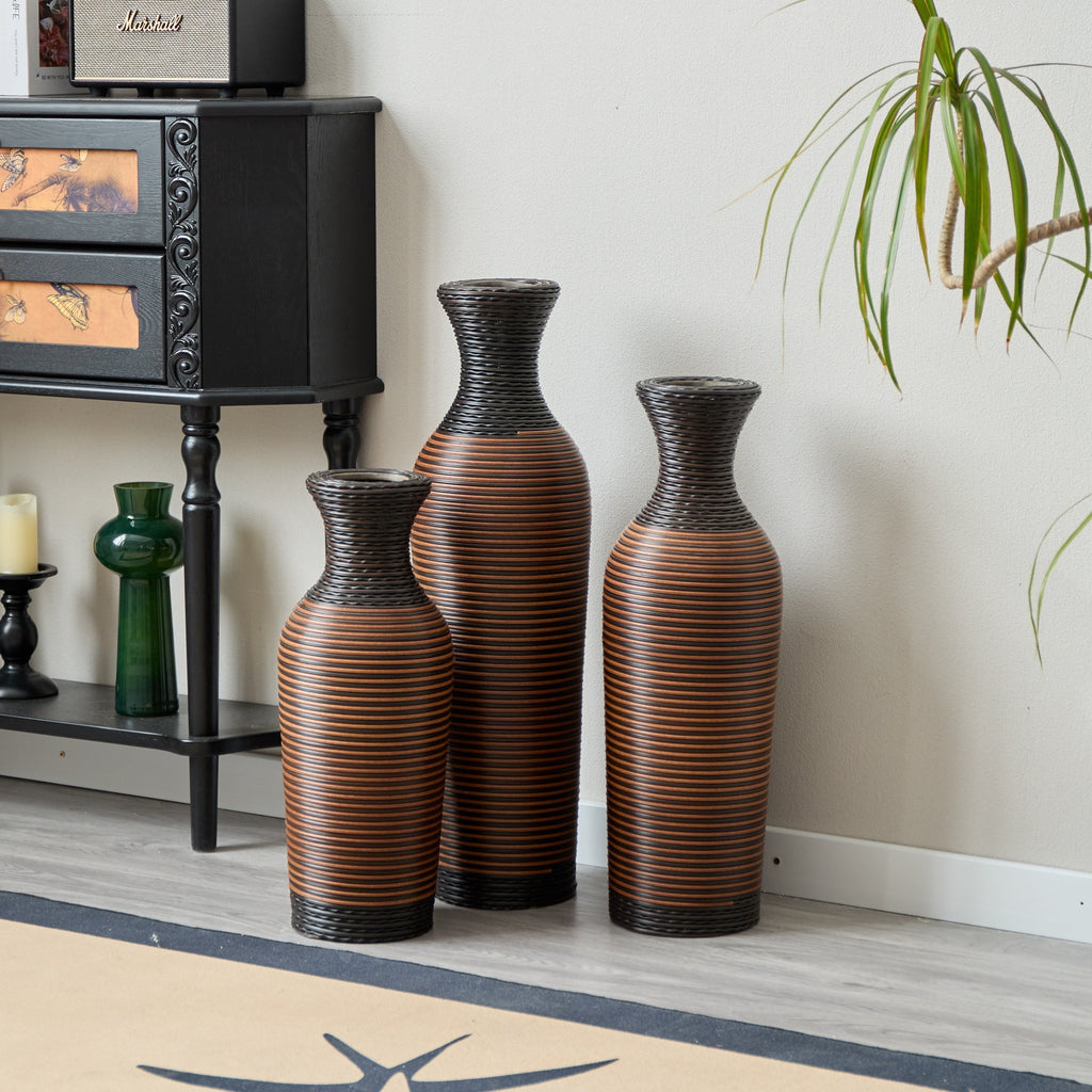 Desktop Vase, Brown Decorative Floor Vase, Classic and Neat Floor Vase, High Independent Flower Stand, Artificial Vine Vase, PVC Floor Vase, Home Decoration Flower Stand Set of 3 pieces