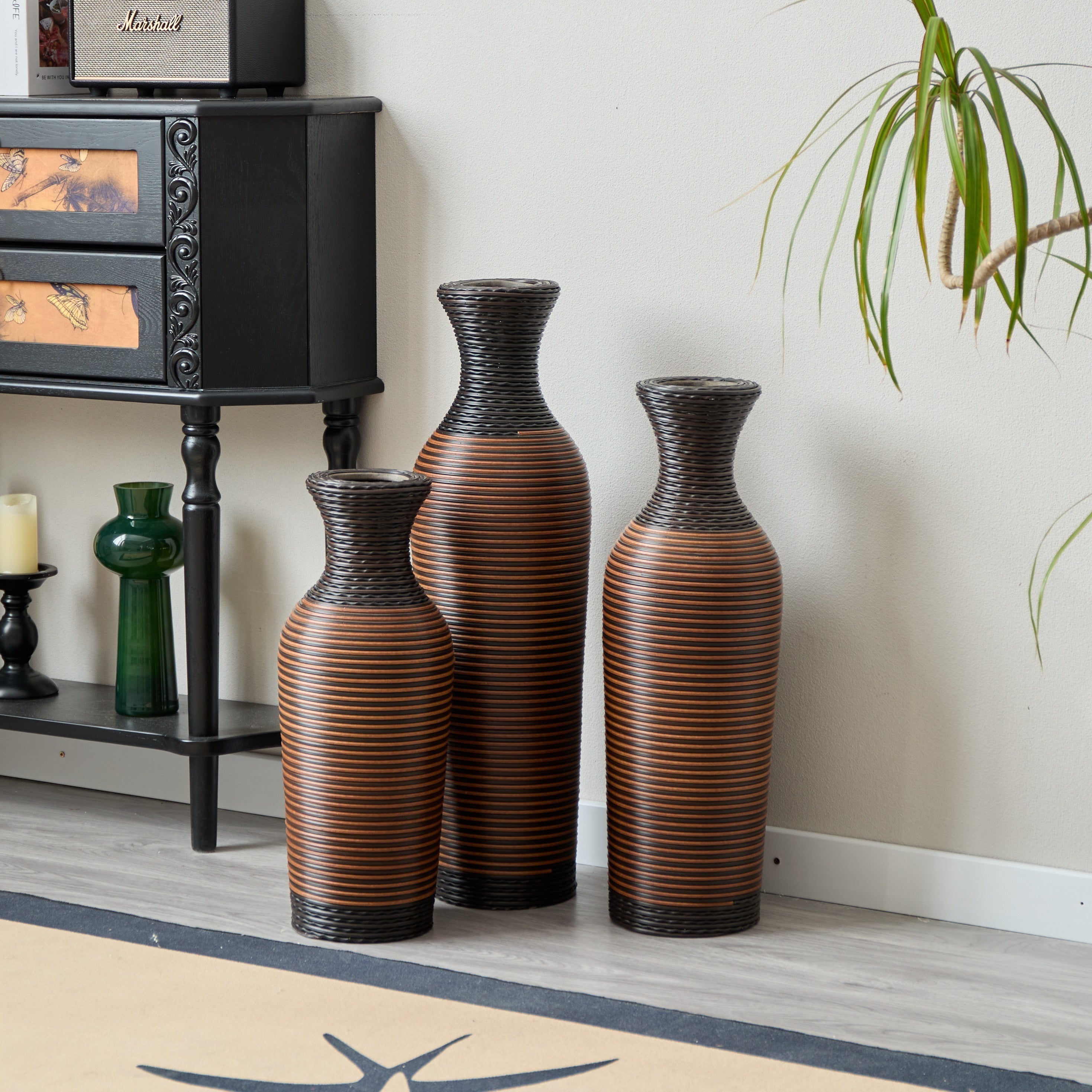 Desktop Vase, Brown Decorative Floor Vase, Classic and Neat Floor Vase, High Independent Flower Stand, Artificial Vine Vase, PVC Floor Vase, Home Decoration Flower Stand Set of 3 pieces