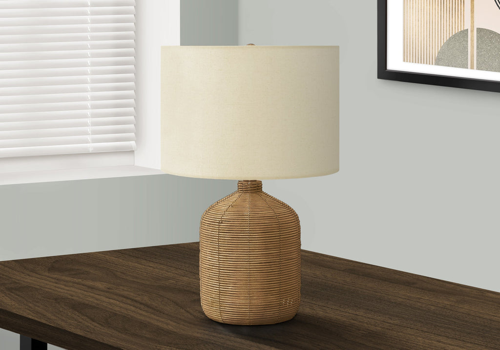 Lighting, 23'h, Table Lamp, Brown Rattan, Beige Shade, Modern