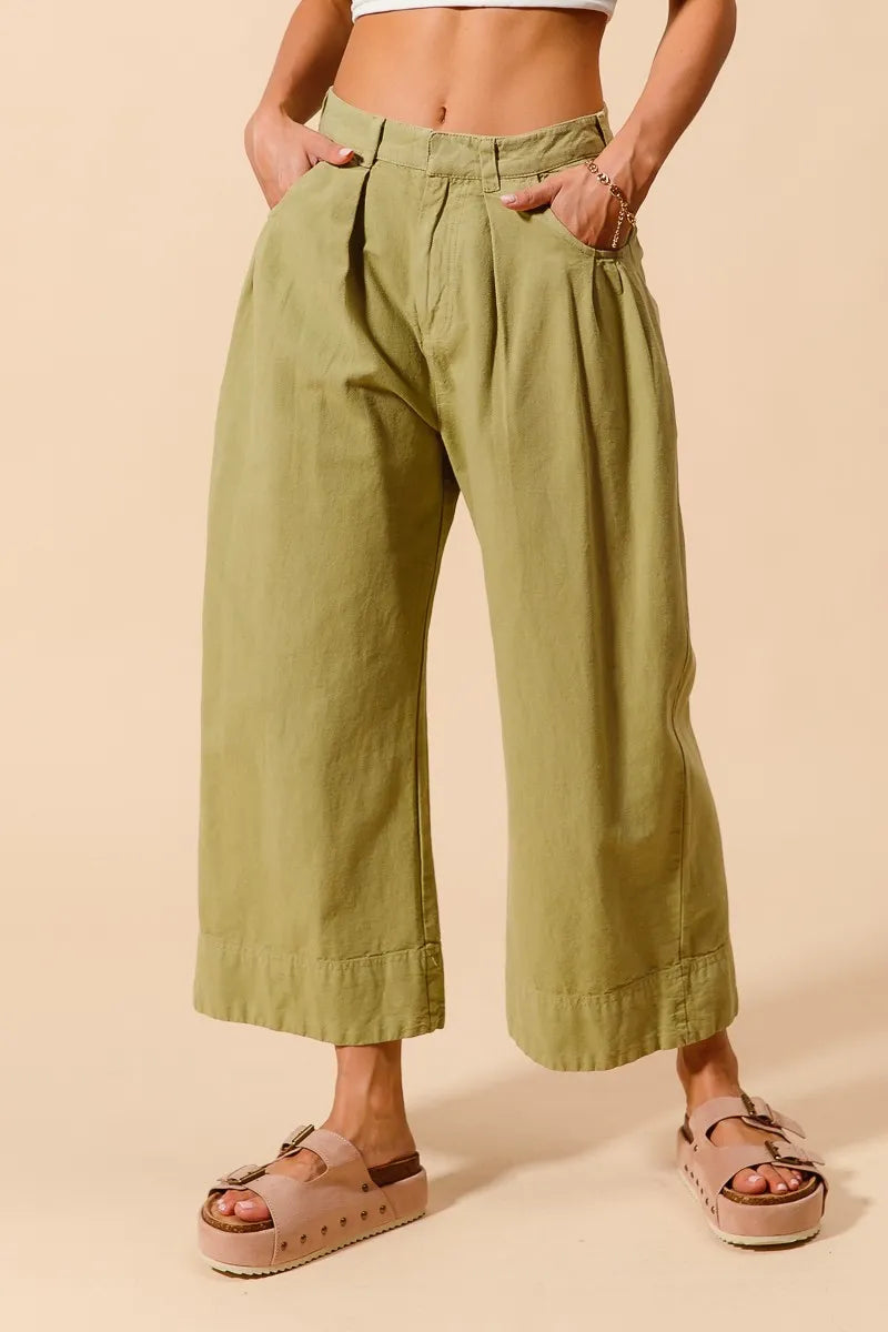 SO ME Mid Rise Wide Leg Chino Pants With Pockets