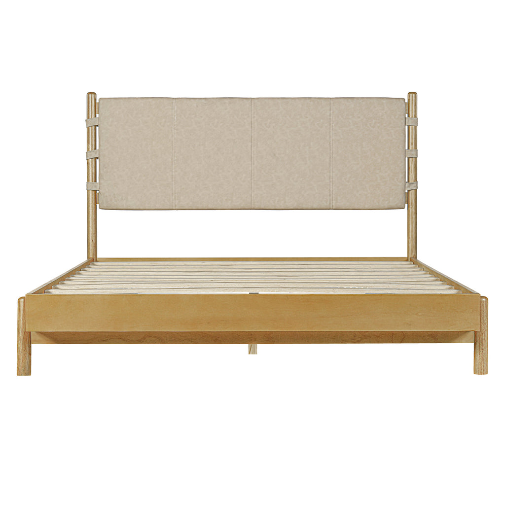 Modern Queen Bed Frame Set with 2 Nightstands, Beige Wood Platform Bed with Headboard and Matching Bedside Tables for Bedroom