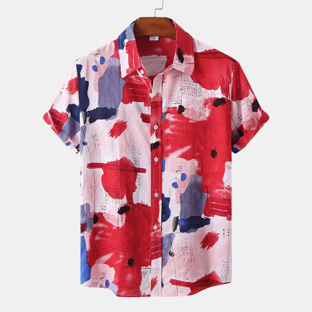 Abstract Print Short Sleeve Button-Up Shirt