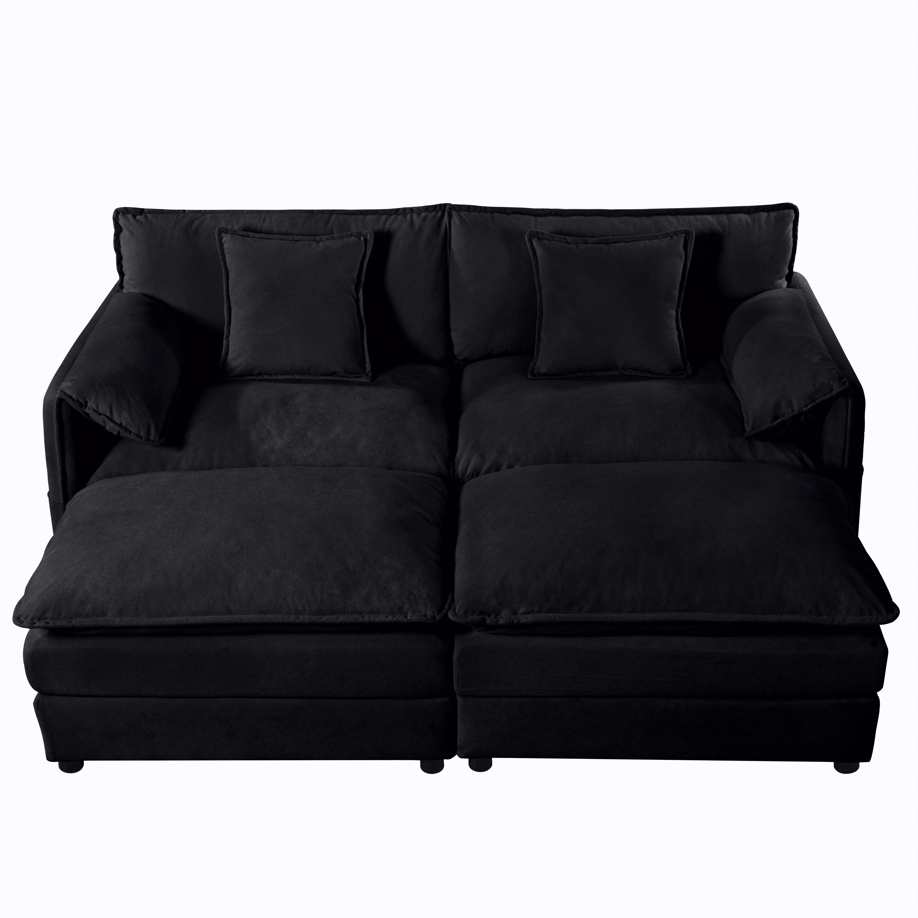 Deep Seat Sectional Cloud Sofa with 2 Ottomans & Soft Pillows, Loveseat Modular Couch for Living Room, Apartment,DIY Combination,Black