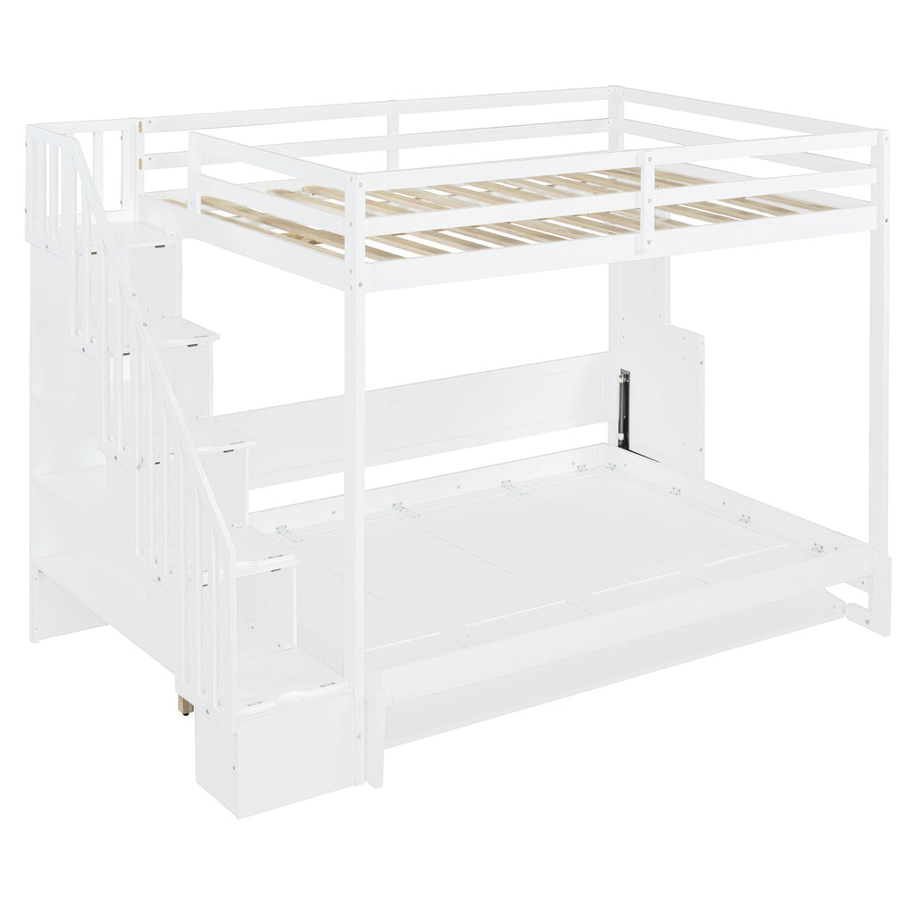 Full Over Full Size Murphy Bed with Hydraulic Lift & Desk Design, White