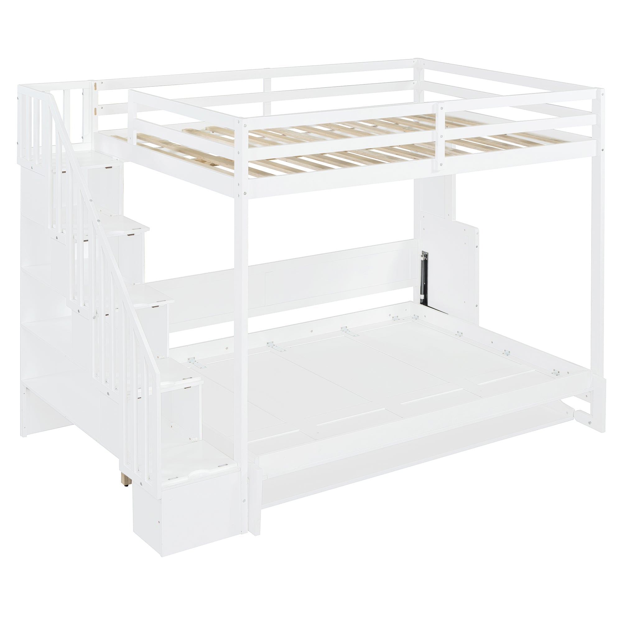 Full Over Full Size Murphy Bed with Hydraulic Lift & Desk Design, White