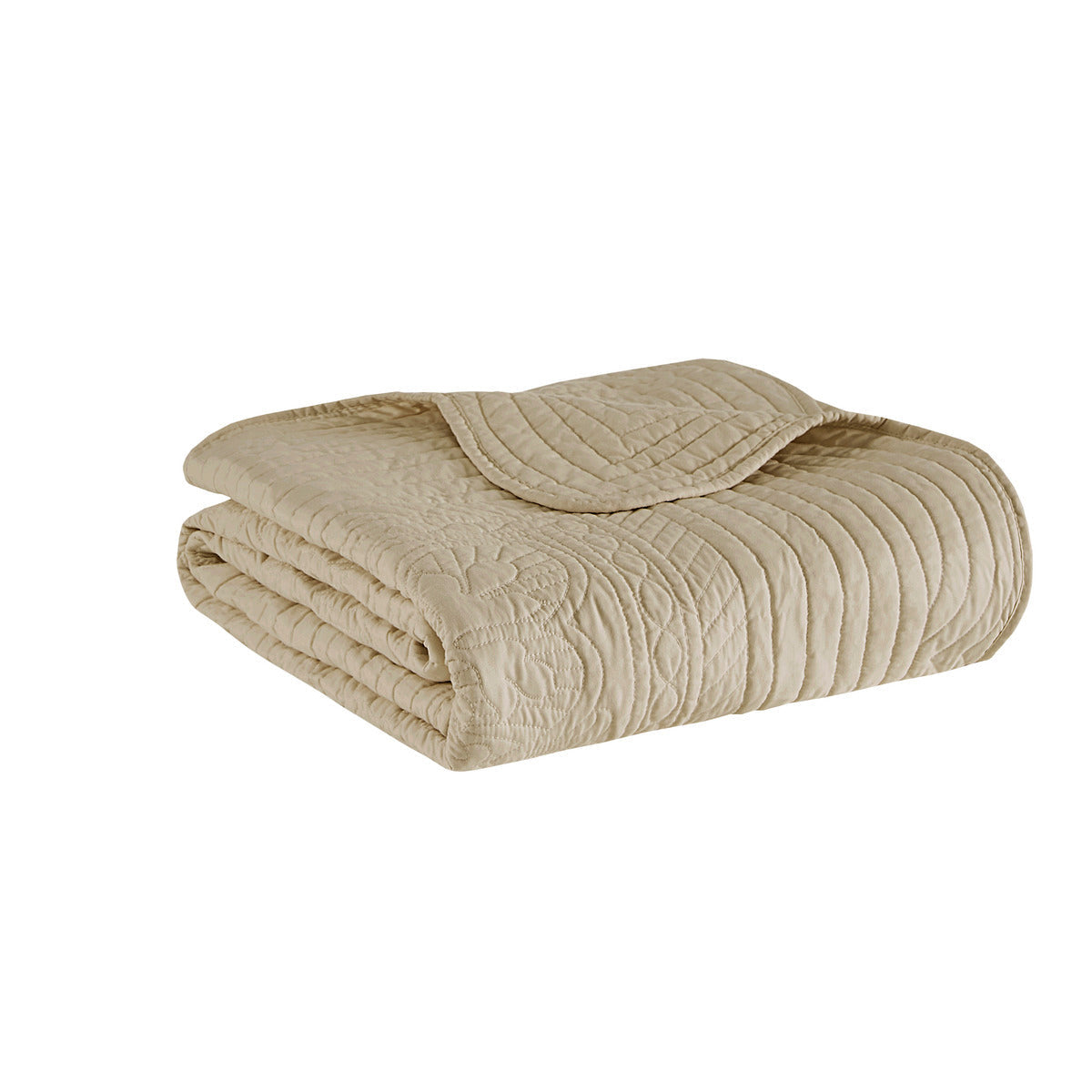 Oversized Quilted Throw with Scalloped Edges Khaki 60x72'