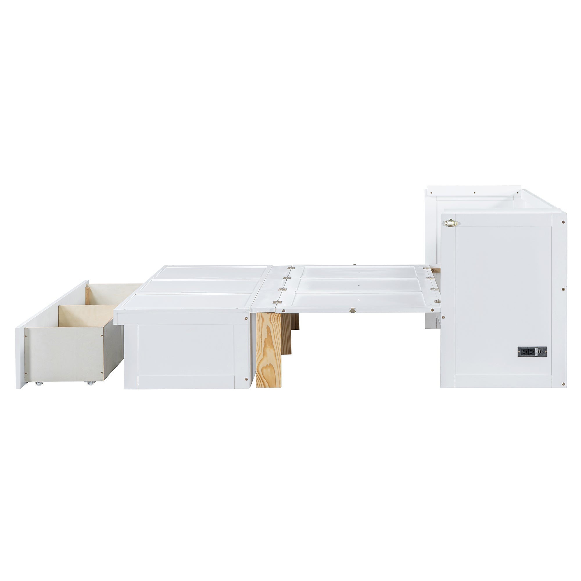 Full Size Murphy Bed with USB Port and a Large Drawer, White