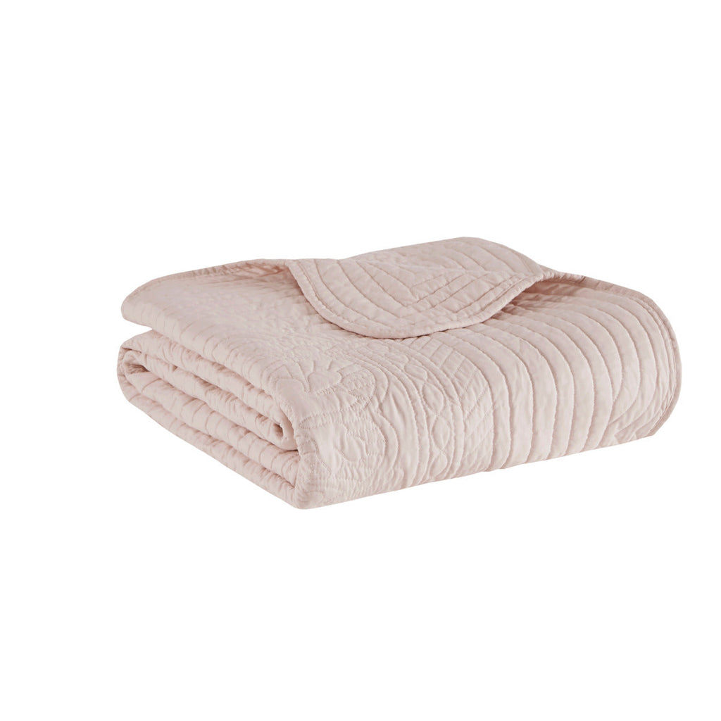 Oversized Quilted Throw with Scalloped Edges Blush 60x72'