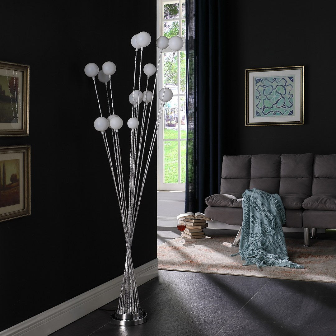 61.5' In 16-Light Acrylic Globe Aluminun Led Chrysanthe Silver Chrome Metal Floor Lamp