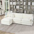 Modular Sectional Sofa, Oversized Deep Seat L Shaped Couch Set for Living Room, 3-Seater Comfy Cloud Couches with Movable Ottoman, DIY Combination, Chenille,Beige