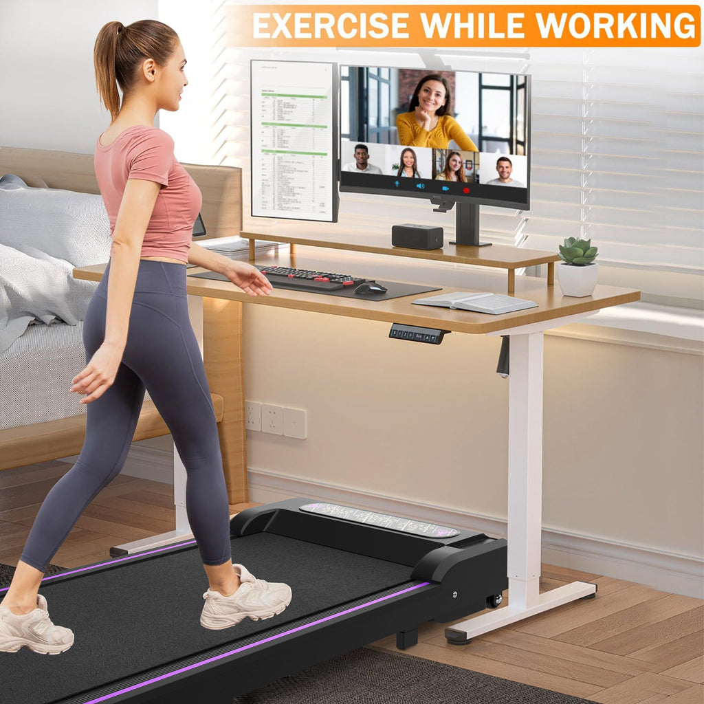 Under Desk Treadmill, Walking Pad, 2 in 1 Portable Treadmill with Handle Remote Control LED Display, Walking Jogging Machine for Home Office Use Black